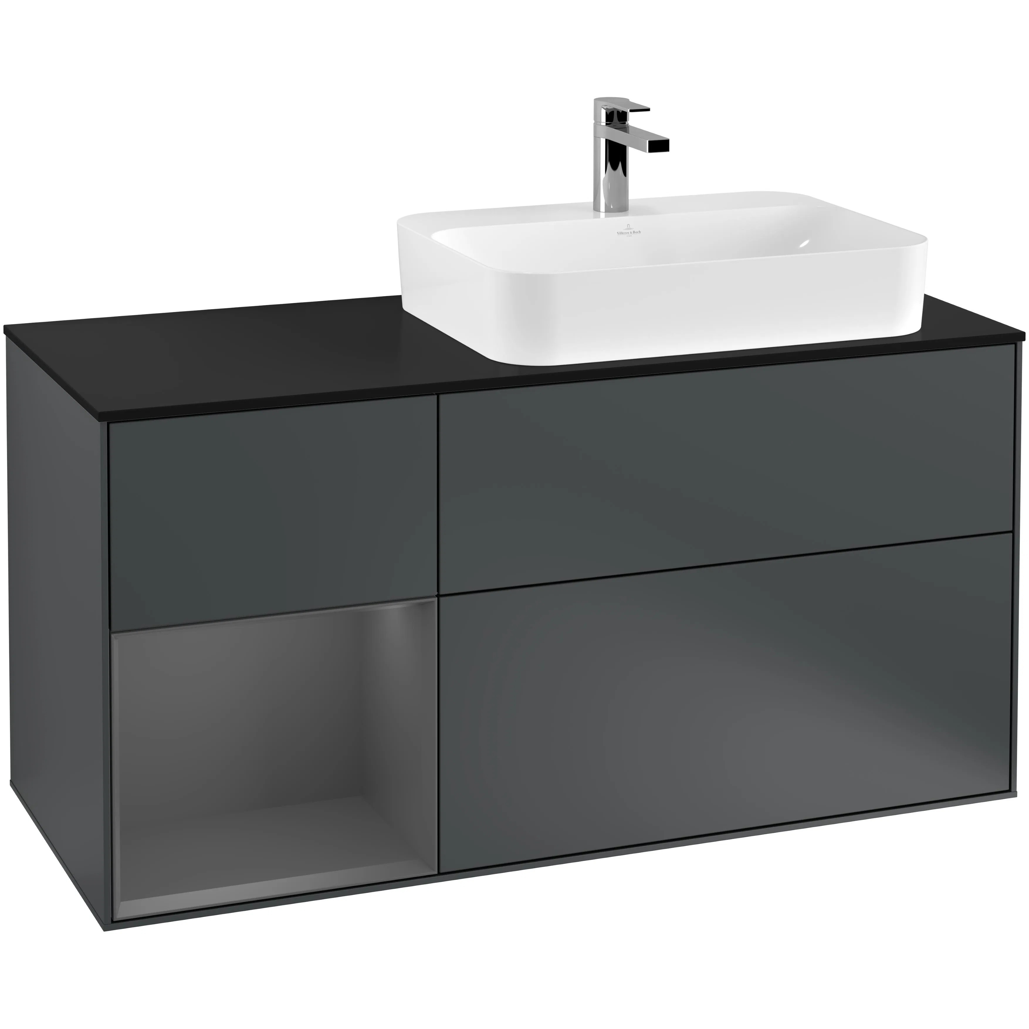 Tvättställsskåp Villeroy & Boch Finion med 3 Lådor Hylla och Bänkskiva för Ocentrerat Ytmonterat Tvättställ