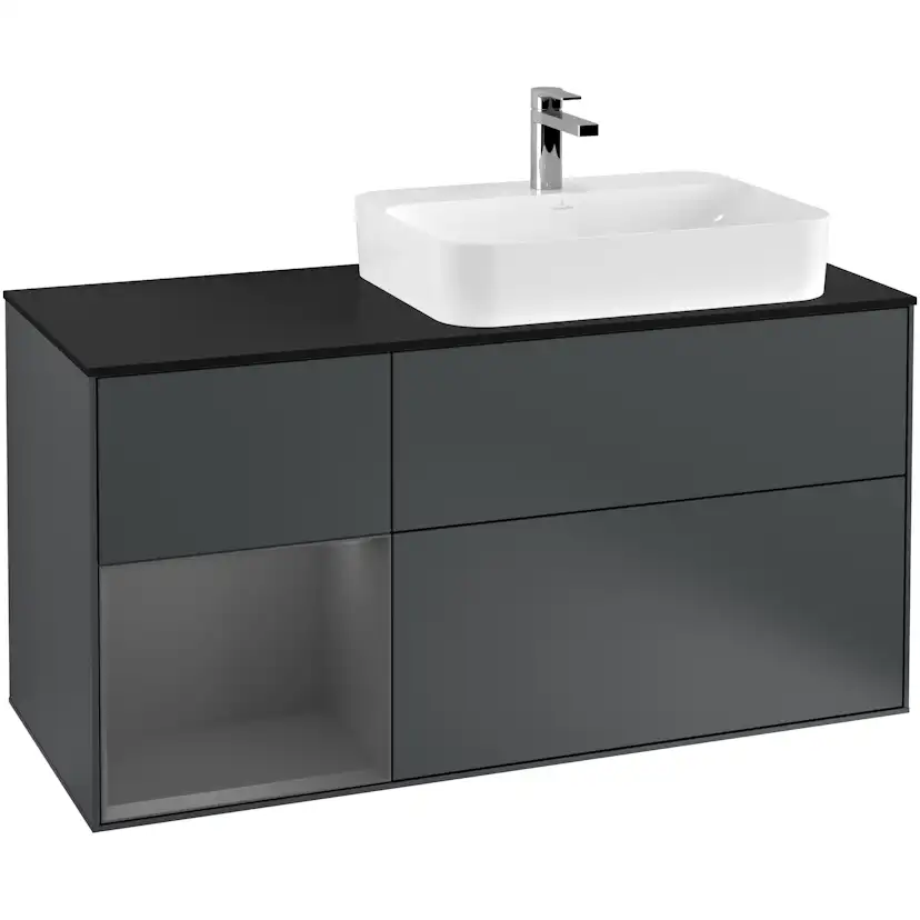 Tvättställsskåp Villeroy & Boch Finion med 3 Lådor Hylla och Bänkskiva för Ocentrerat Ytmonterat Tvättställ