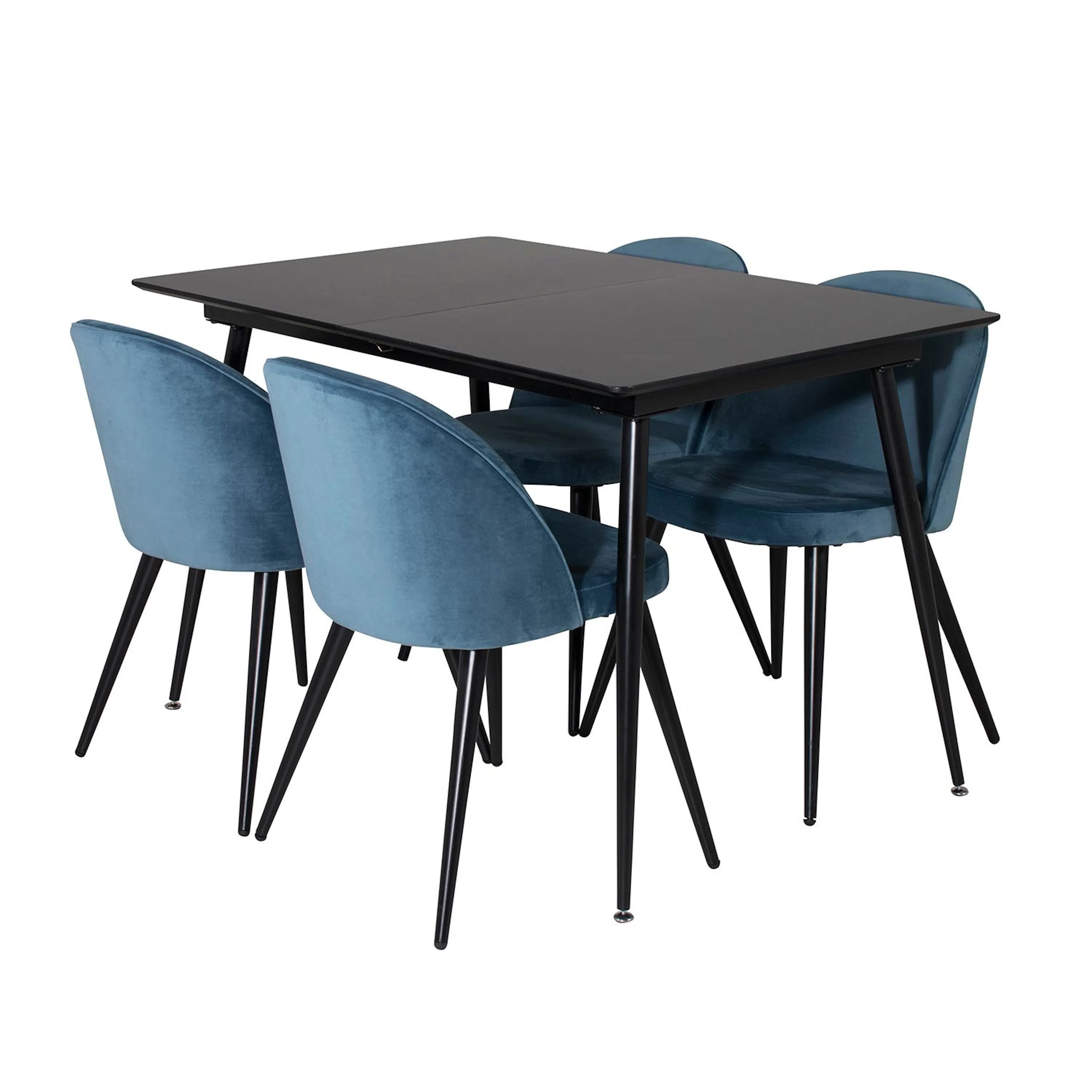 Silar Extention Table-Black Melamine+VelvetChair/Black_4 Svart/Blå