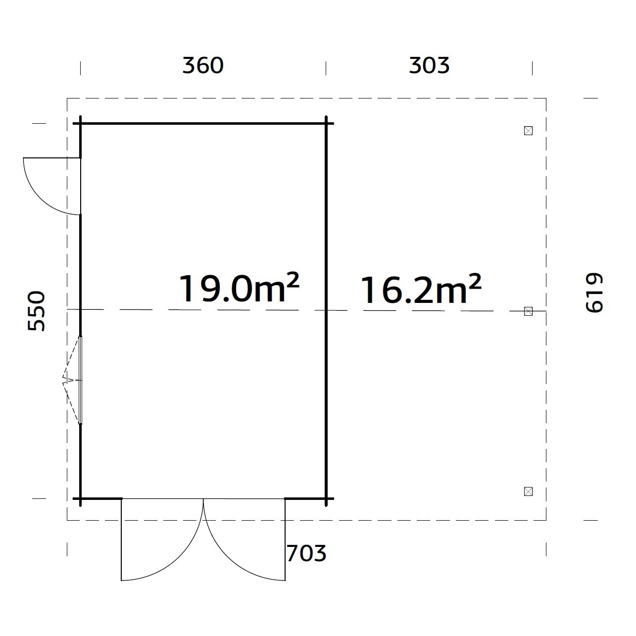 Roger 19,0+16,2 m2 with wooden gate NO Obehandlad