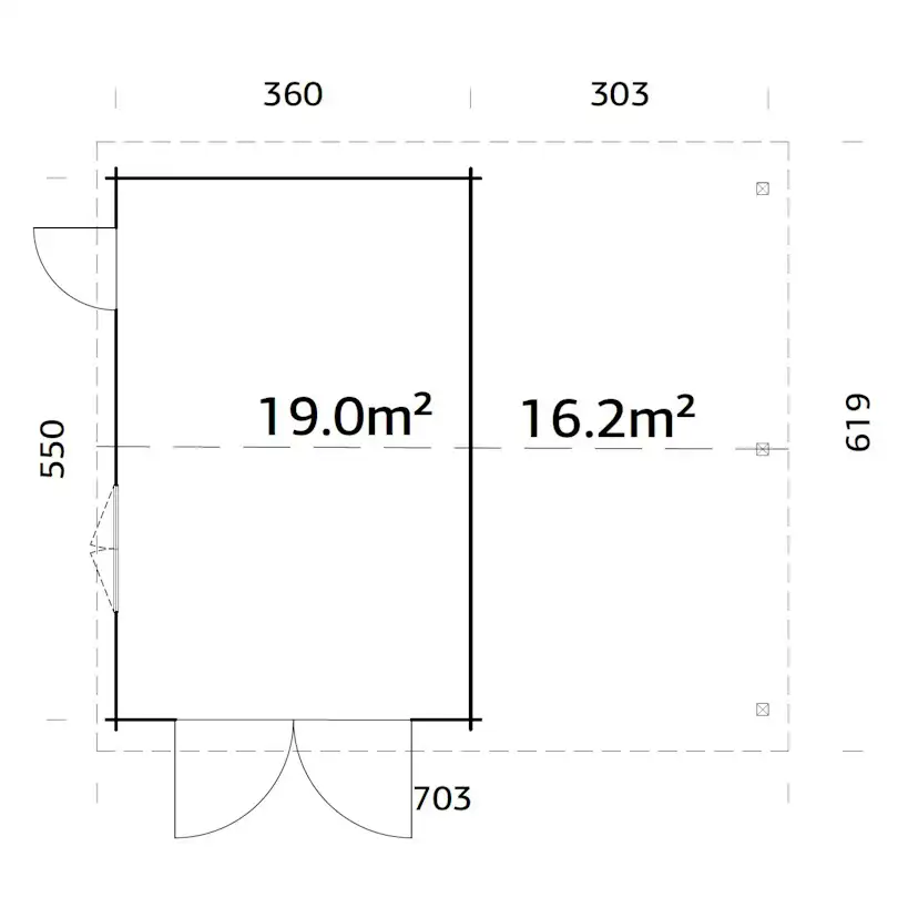Roger 19,0+16,2 m2 with wooden gate NO Obehandlad