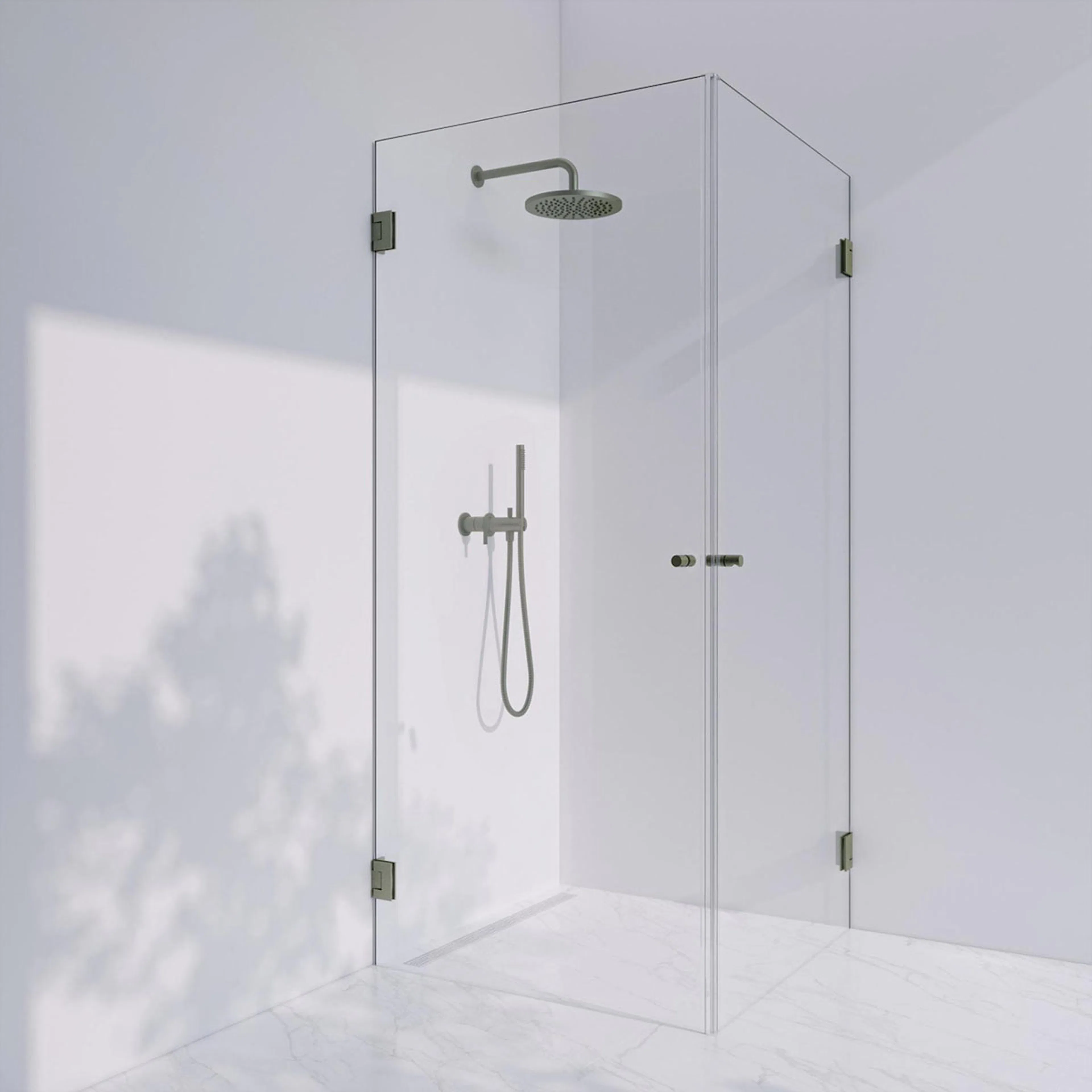 Invitrea Flair GH22/80x90/Borstad stål/Fingerhål/Frostat gla Storlek: 800x900 mm, Glastyp: Frostat Glas, Profil: Borstad Stål, Handtag: Fingerhål