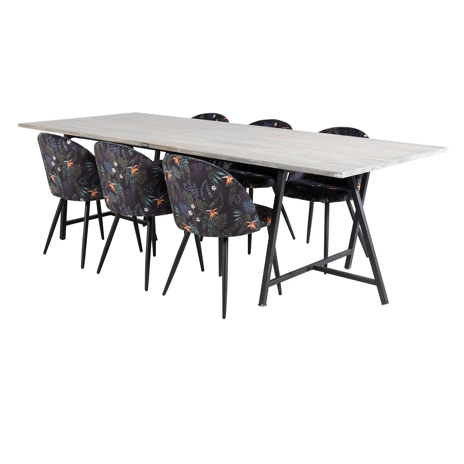 Jepara Table - Grey/Black+Velvet Chair-Black Flower fabric_6 Grå/Svart/Blommönstrad