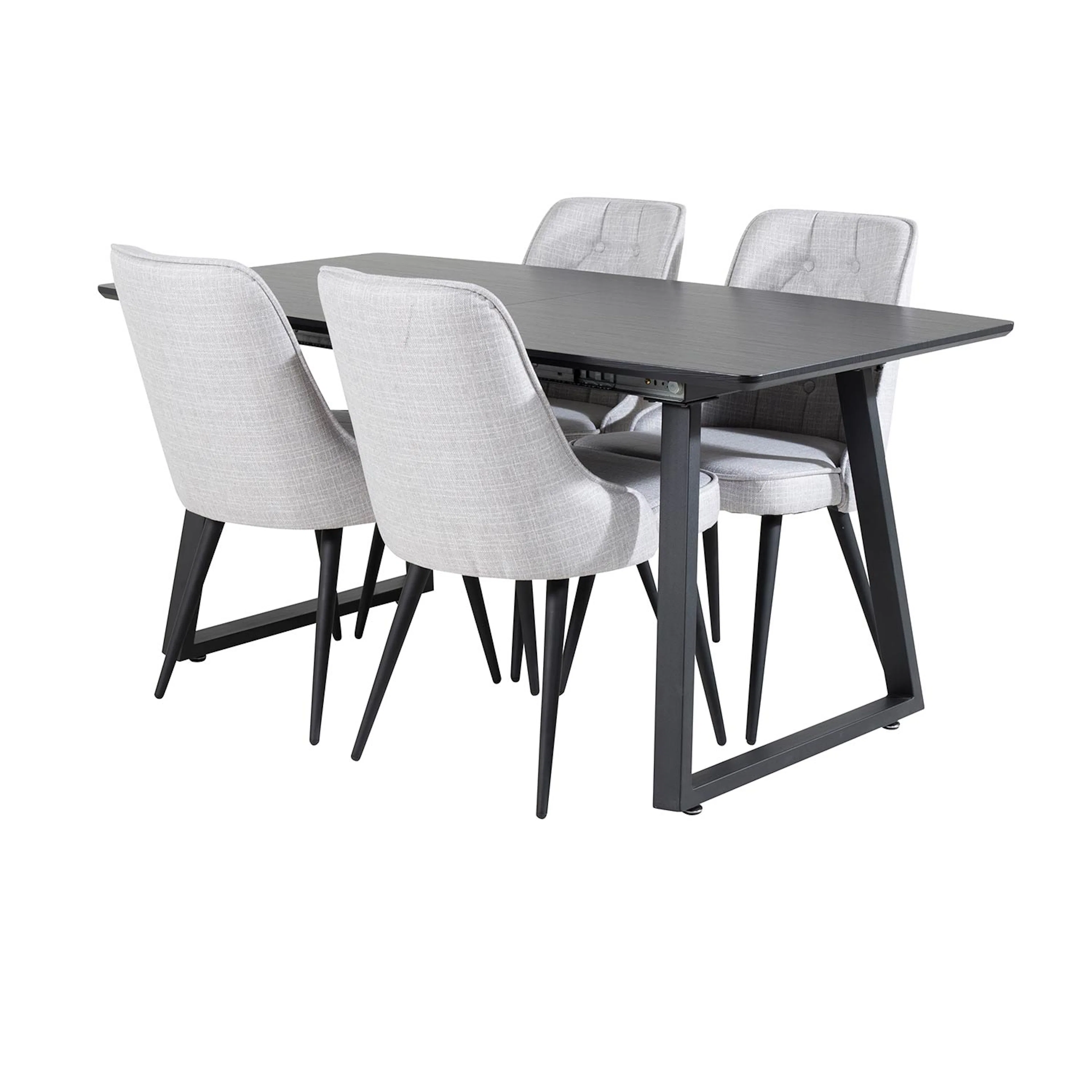 Inca Extentiontable-Black top/Velvet Chair -ljusgråFabric_4 Svart/Ljusgrå/Svart