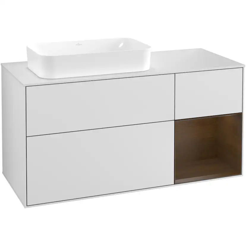 Tvättställsskåp Villeroy & Boch Finion med 3 Lådor Hylla och Bänkskiva för Ocentrerat Fristående Tvättställ