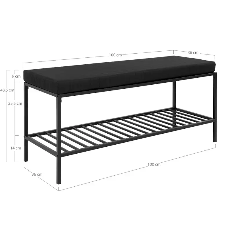 Sittbänk House Nordic Vita Svart Rektangulär Bänk med Hylla 100cm