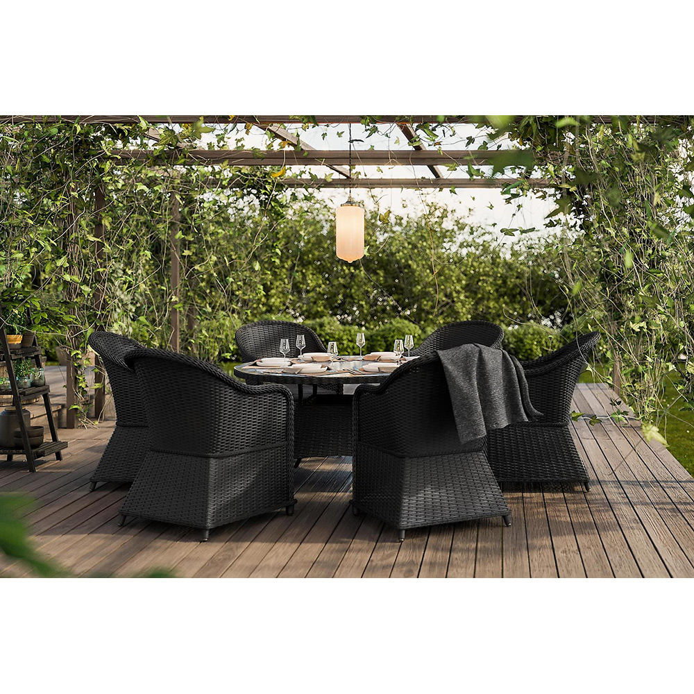 Matgrupp Utomhus Comfort Garden Marcus 140 Rund med 6 Light Utefåtöljer inkl. Dyna