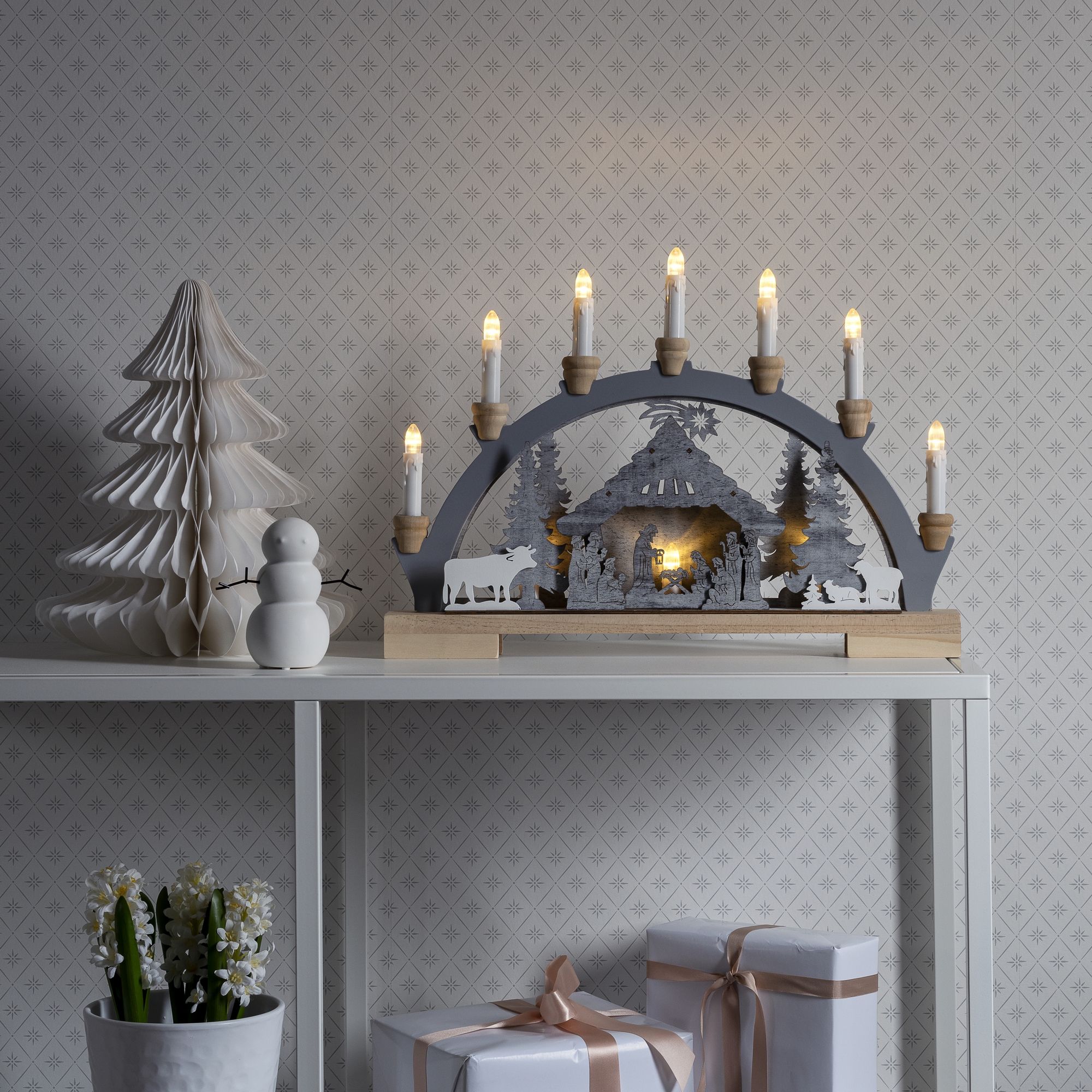 Adventsljusstake Gnosjö Konstsmide Motiv 7 Ljus Hus och Djur