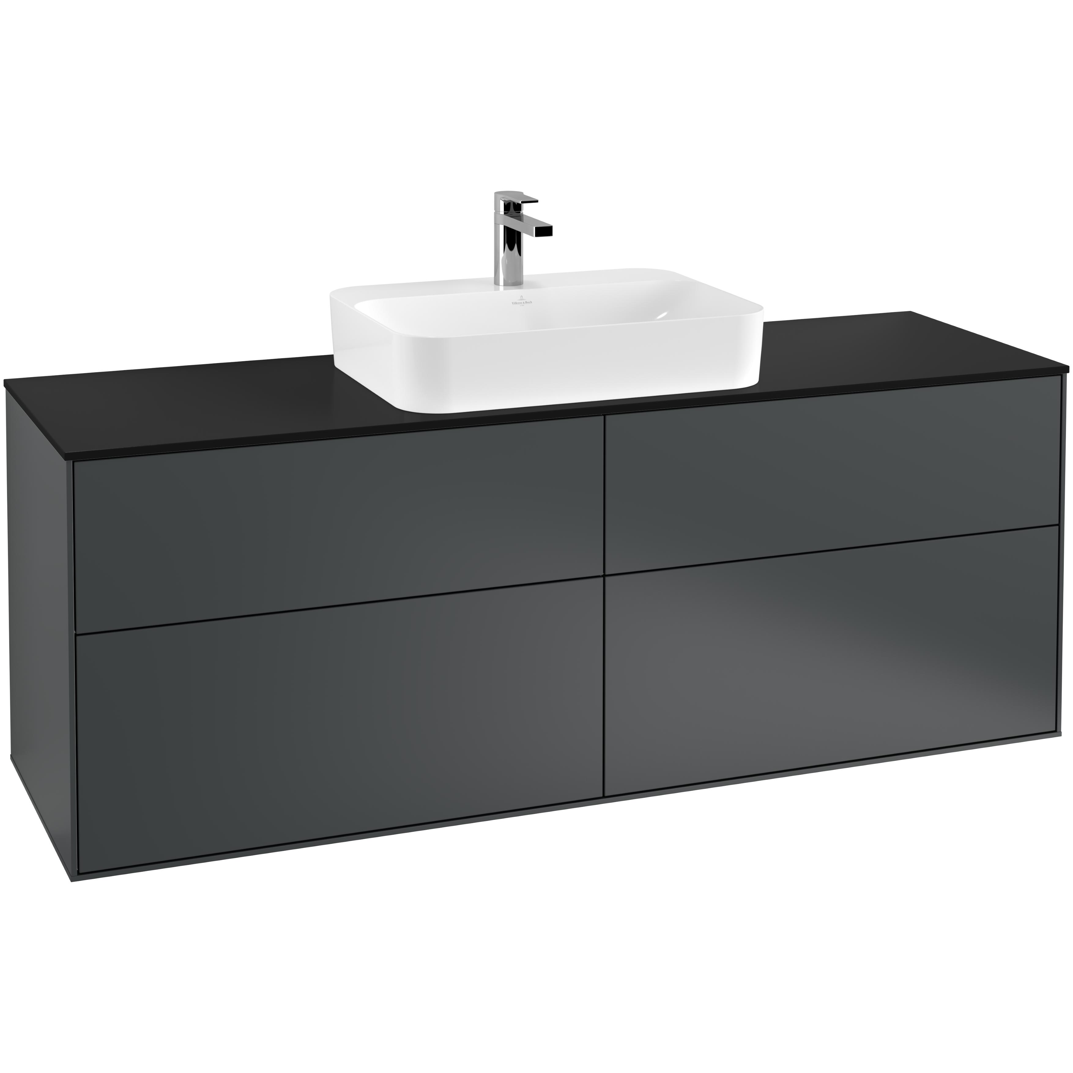 Tvättställsskåp Villeroy & Boch Finion G44200HG Midnattsblå Mattlack, B: 1600 mm med bänkskiva i Mattsvart glas med Väggbelysning