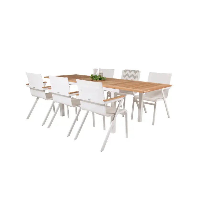 Panama Dining Table 160/240*90 - White Alu / Teak+Mexico Arm Blanka Ben