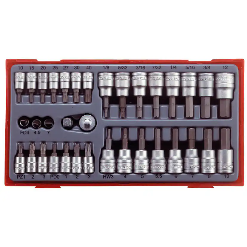 Hylsbitssats 35 delar med 1/4 tum och 3/8 tum fyrkantsfäste Teng Tools TTBS35