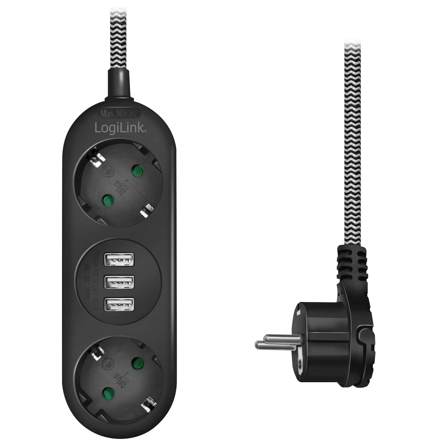 Grenuttag LogiLink Jordat 2-vägs 3xUSB Flat Plugg