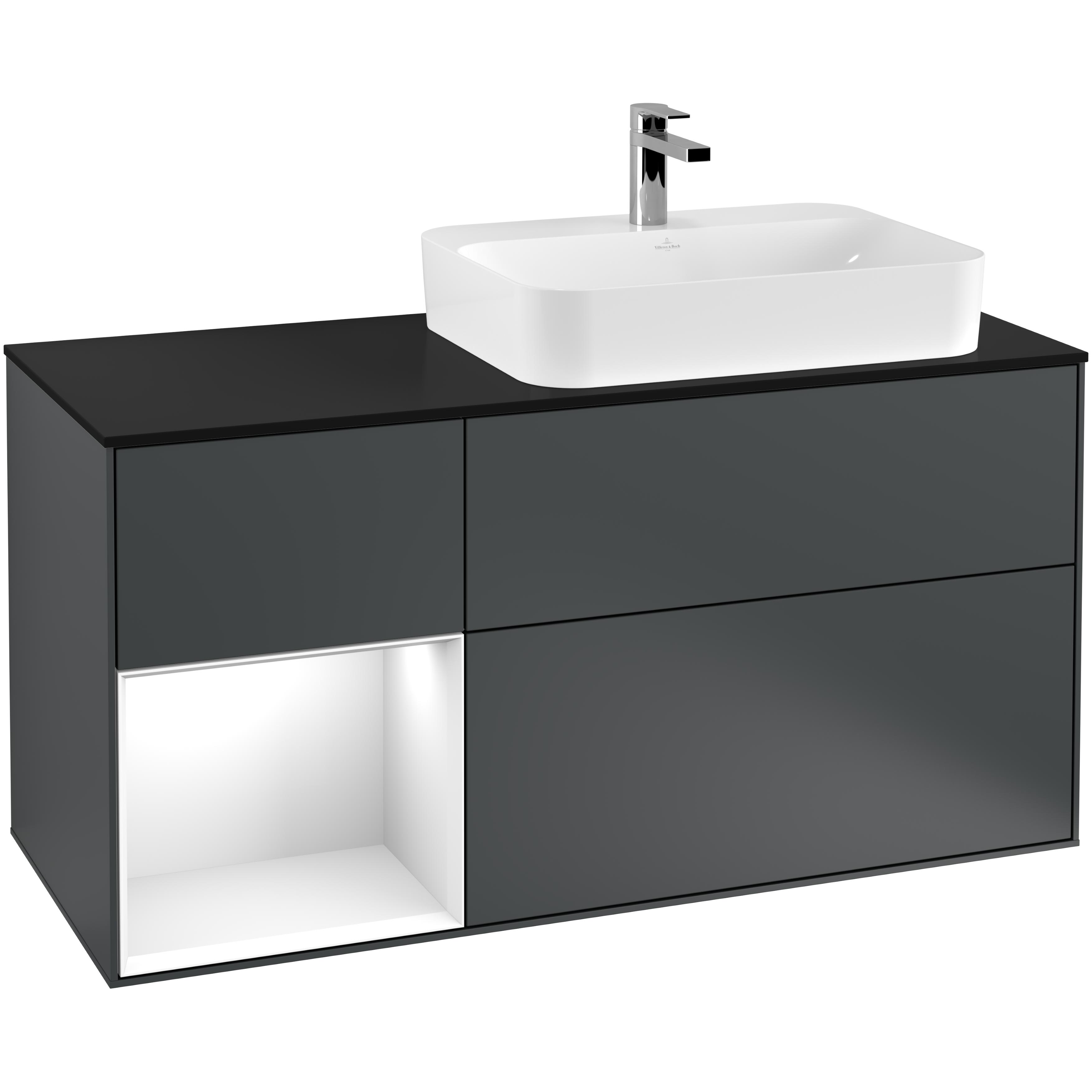 Tvättställsskåp Villeroy & Boch Finion med 3 Lådor Hylla och Bänkskiva för Ocentrerat Ytmonterat Tvättställ
