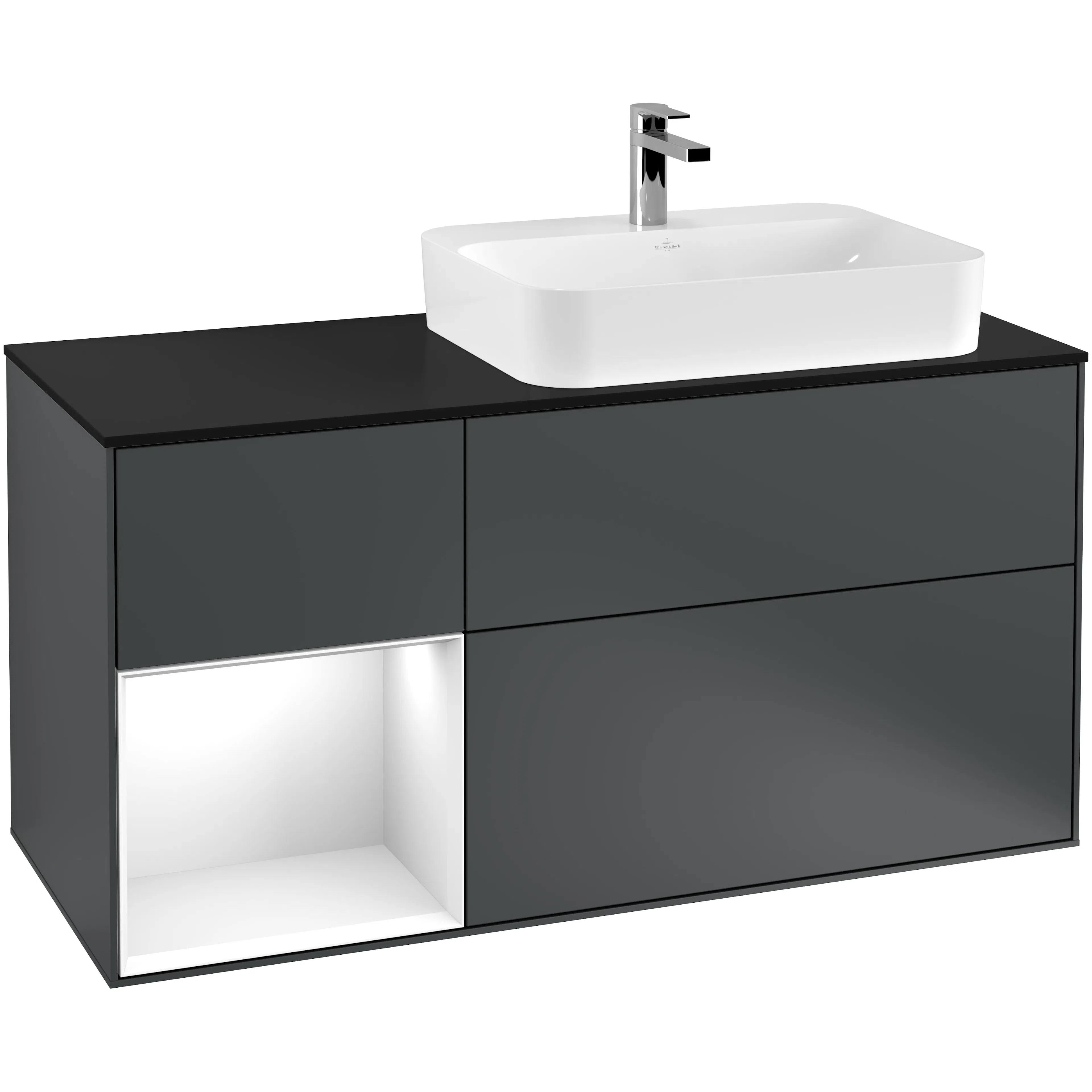 Tvättställsskåp Villeroy & Boch Finion med 3 Lådor Hylla och Bänkskiva för Ocentrerat Ytmonterat Tvättställ