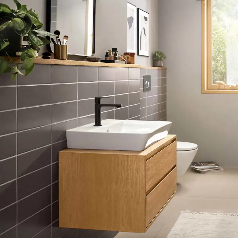 Tvättställsblandare Hansgrohe Rebris E 1-grepps 110 med Lyftventil