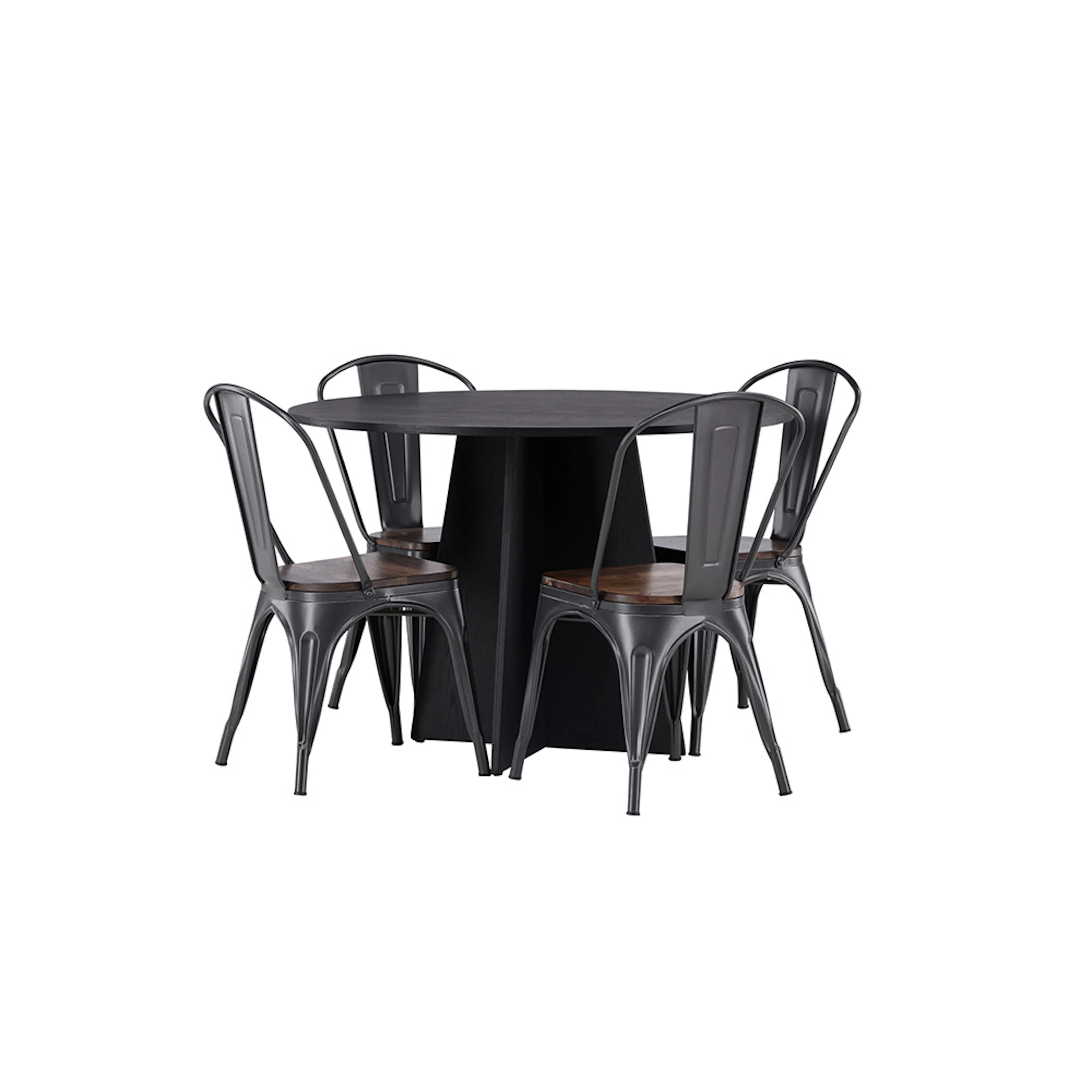 Bootcut Round Dining Table - Black / Black Fanéer +Tempe Din Svart/Valnöt