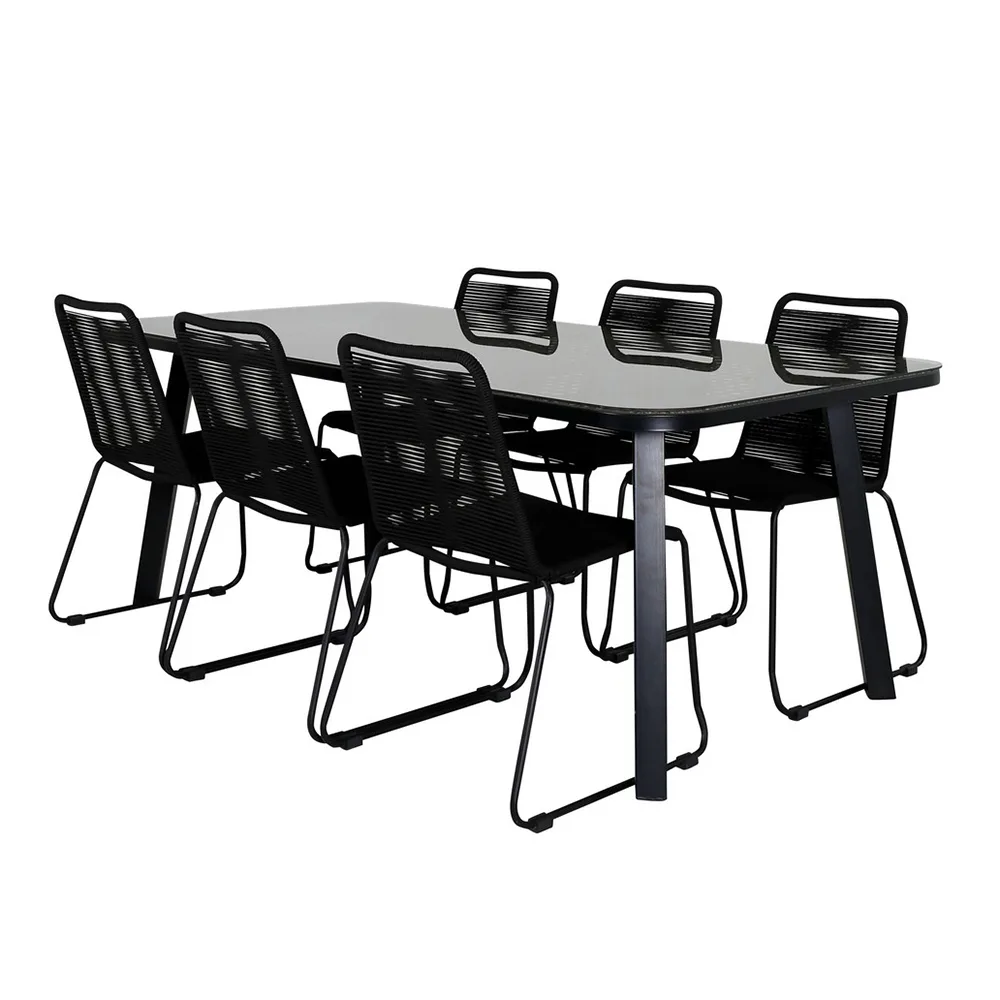 Paola Dining Table - Black Steel / Nature Wicker - 200*100+L Svart