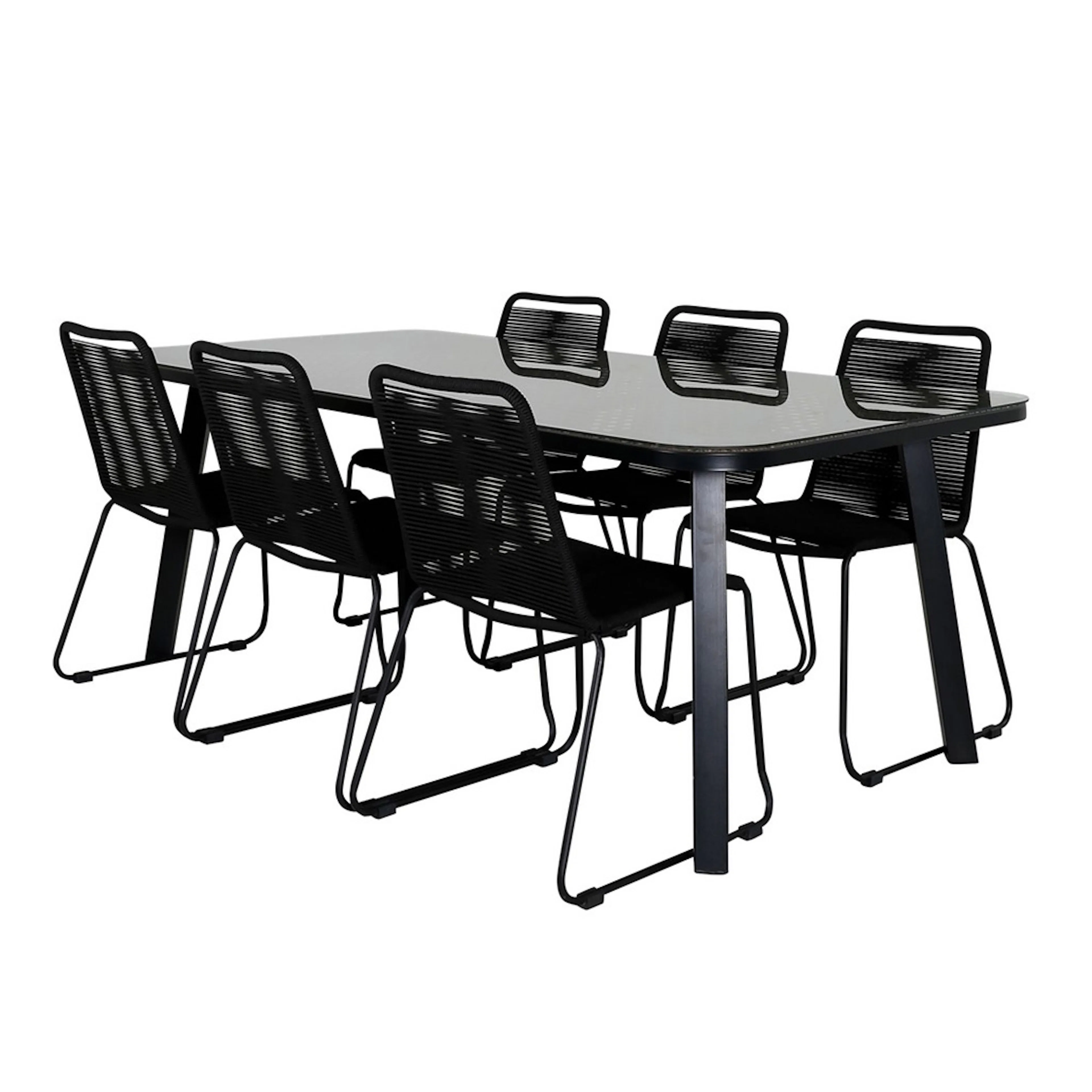 Paola Dining Table - Black Steel / Nature Wicker - 200*100+L Svart