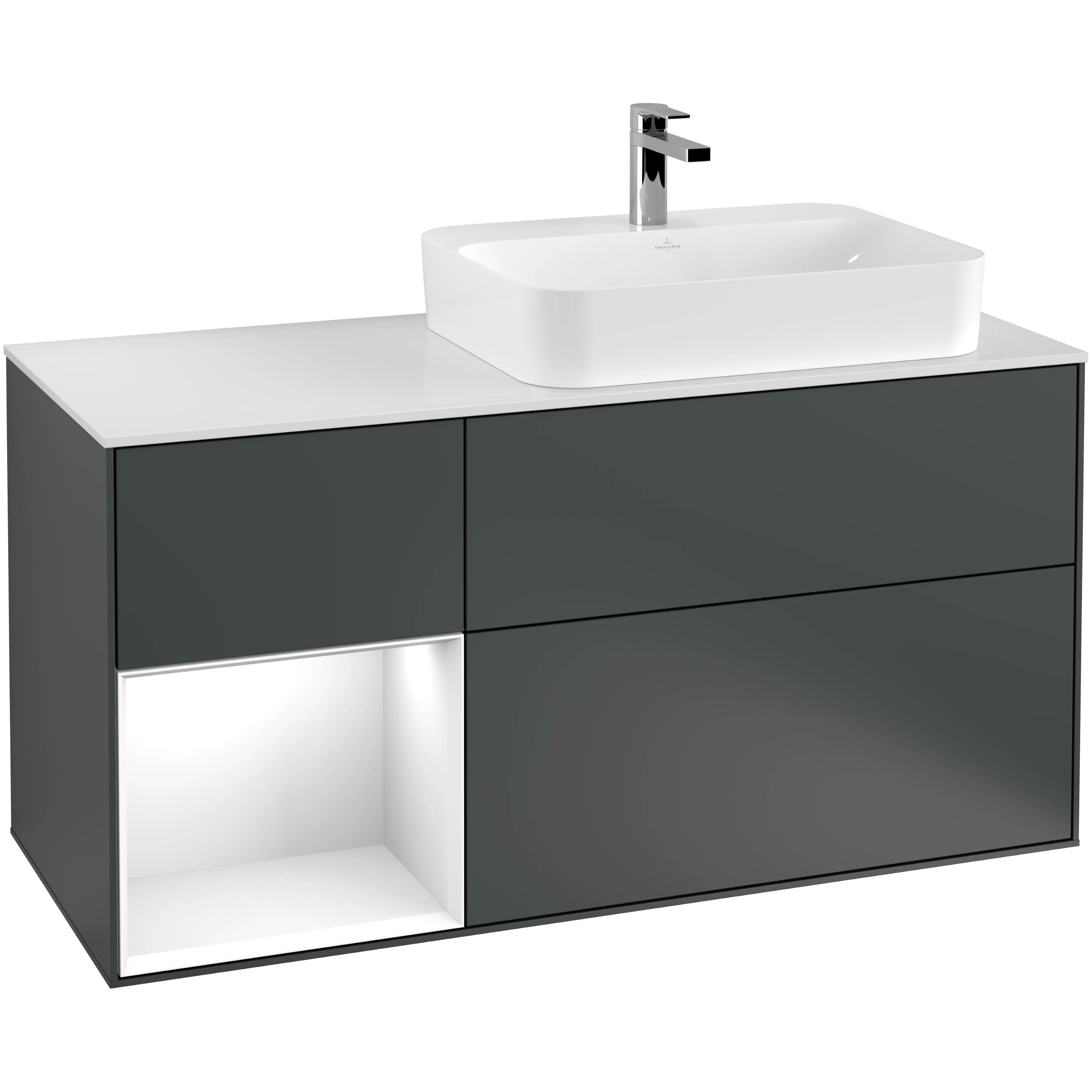 Tvättställsskåp Villeroy & Boch Finion med 3 Lådor Hylla och Bänkskiva för Ocentrerat Ytmonterat Tvättställ