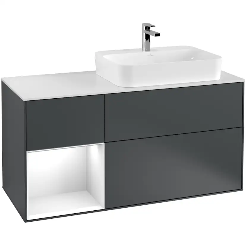 Tvättställsskåp Villeroy & Boch Finion med 3 Lådor Hylla och Bänkskiva för Ocentrerat Ytmonterat Tvättställ