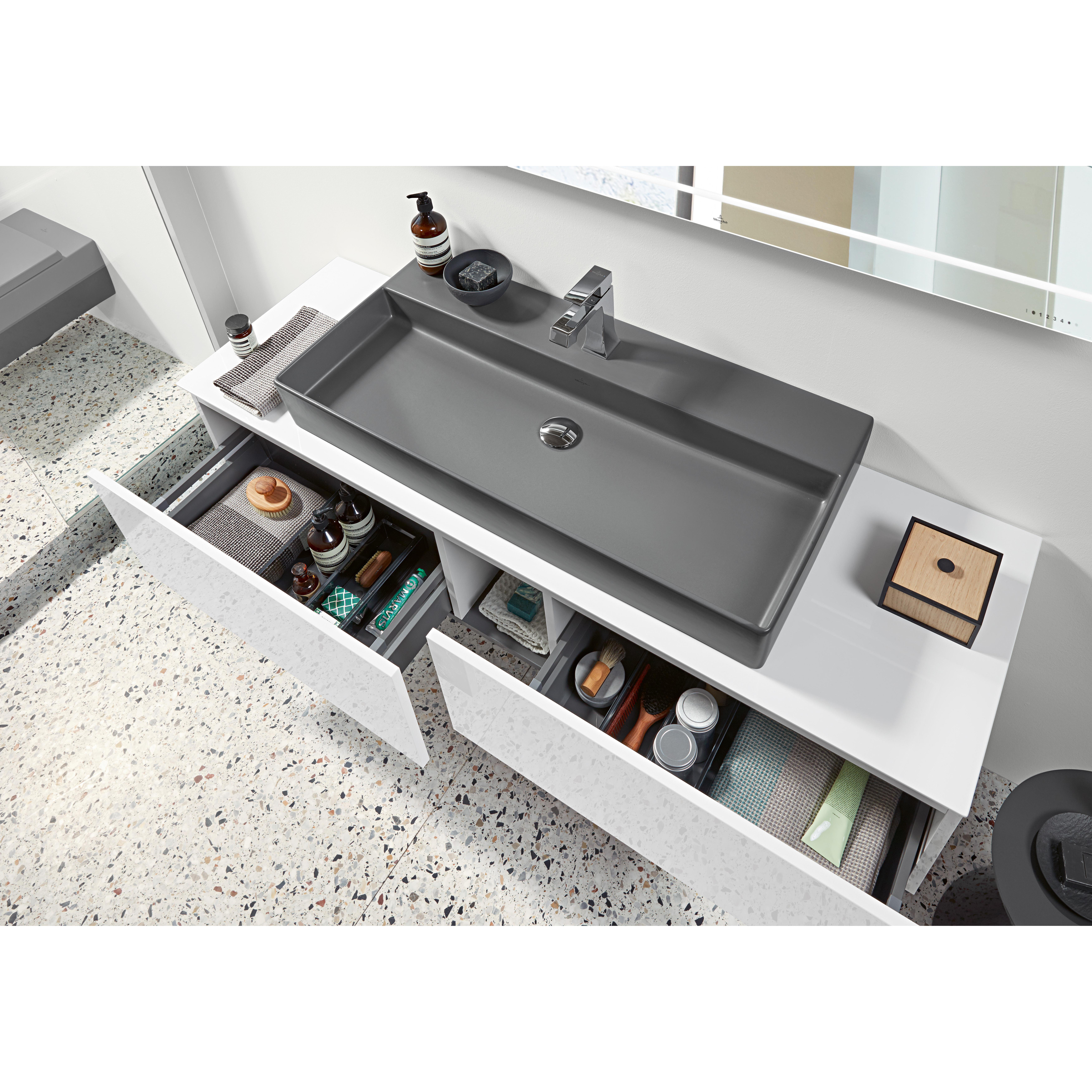 Tvättställ villeroy & Boch Memento 2.0 4A22CGI4 Graphite CeramicPlus, Utan Bräddavlopp, 1200 mm, Med 2 Blandarhål, för Två Enhålsblandare