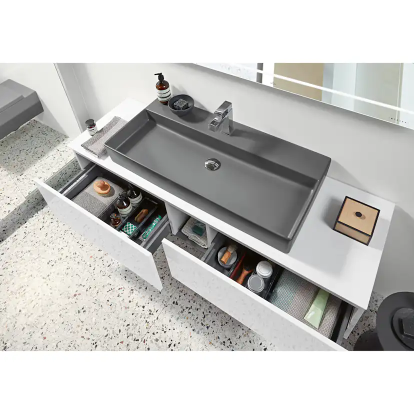 Tvättställ villeroy & Boch Memento 2.0 4A22CGI4 Graphite CeramicPlus, Utan Bräddavlopp, 1200 mm, Med 2 Blandarhål, för Två Enhålsblandare