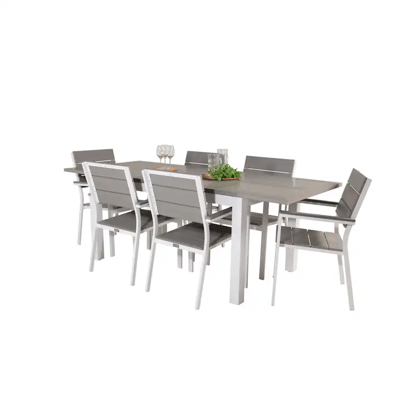 Albany Dining Table 152/210*90 - White Alu / Grey Aintwood+L Vit/Grå