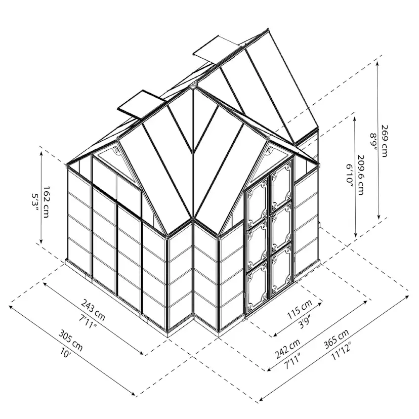 Växthus/Orangeri Canopia by Palram Victory Aluminiumstomme med UV-Skyddade Polykarbonatfönster, 11,04 m²