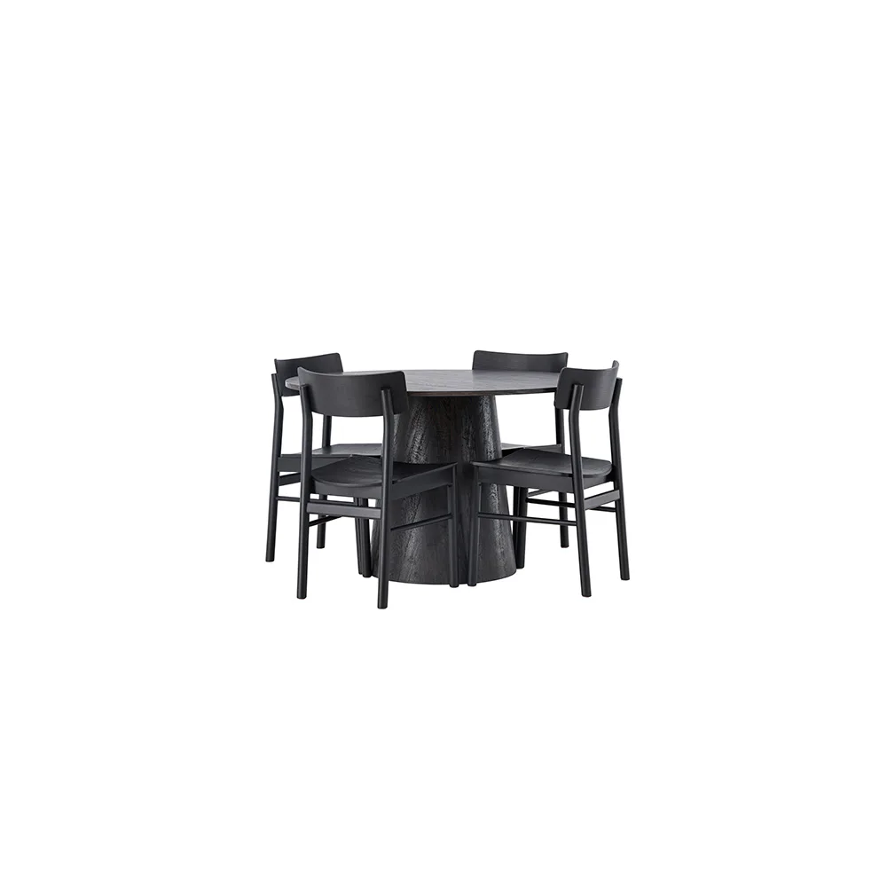 Matgrupp Venture Home Lanzo Ø120 cm med 4 st Montros stolar Brun/Svart