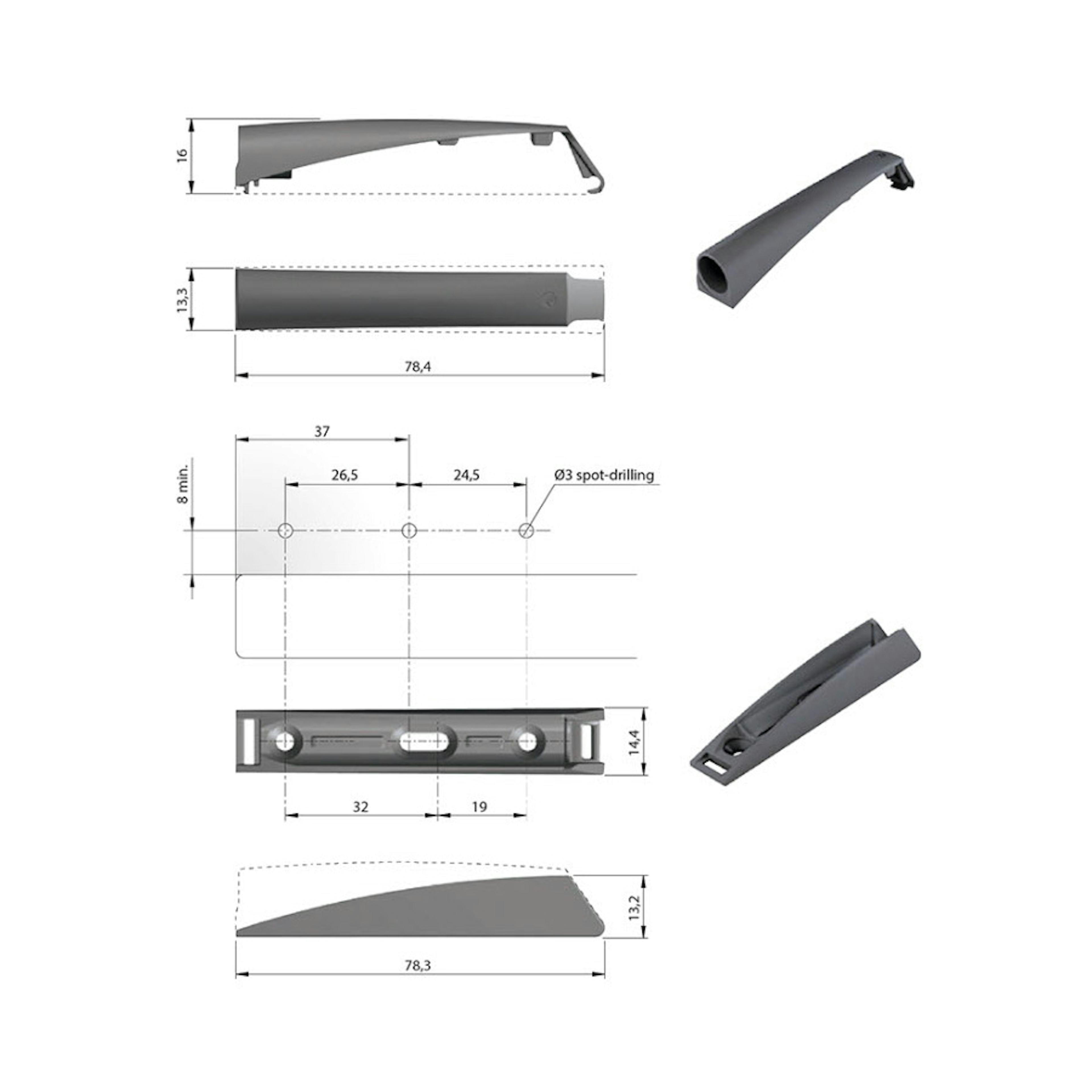 Luckdämpare Beslag Design K-push Komplett med Magnet