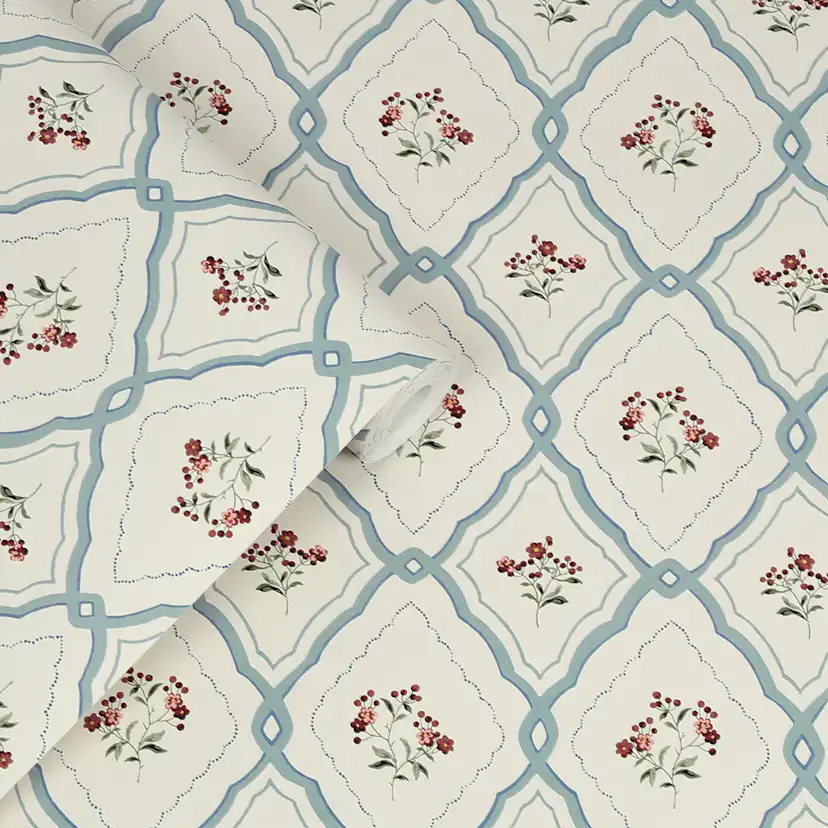 Tapet Laura Ashley Pinford Trellis Pale Seaspray Blå 121066