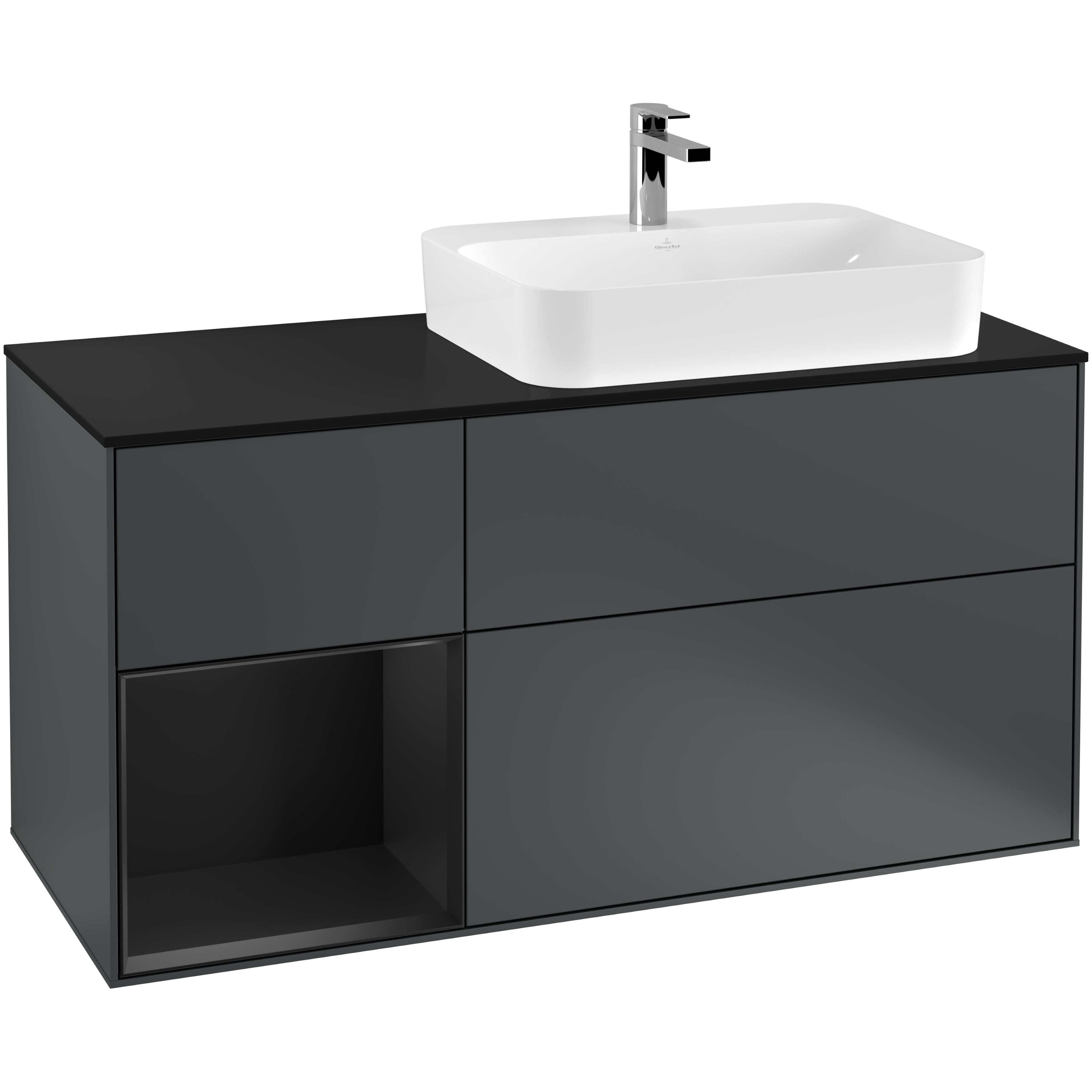 Tvättställsskåp Villeroy & Boch Finion med 3 Lådor Hylla och Bänkskiva för Ocentrerat Ytmonterat Tvättställ