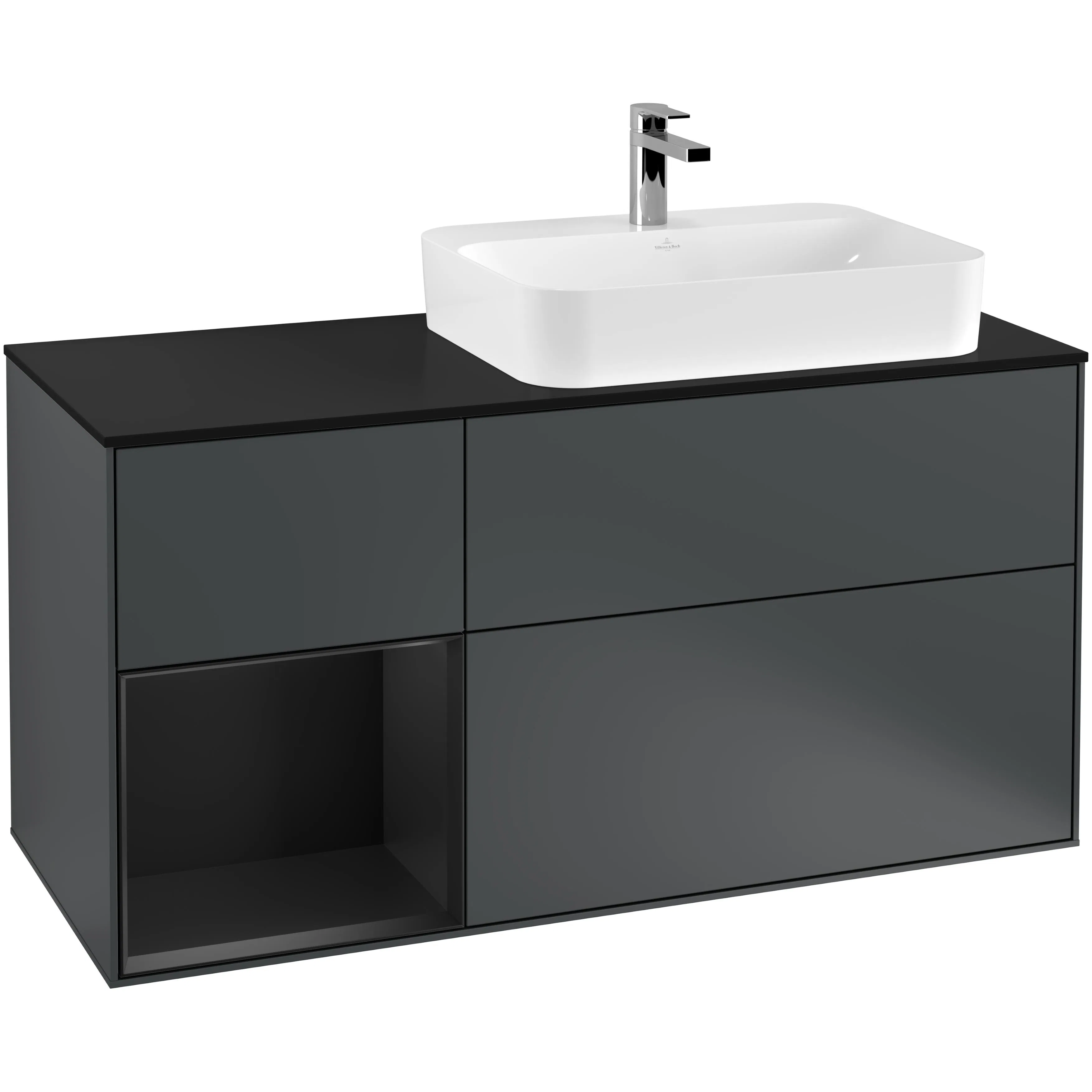 Tvättställsskåp Villeroy & Boch Finion med 3 Lådor Hylla och Bänkskiva för Ocentrerat Ytmonterat Tvättställ