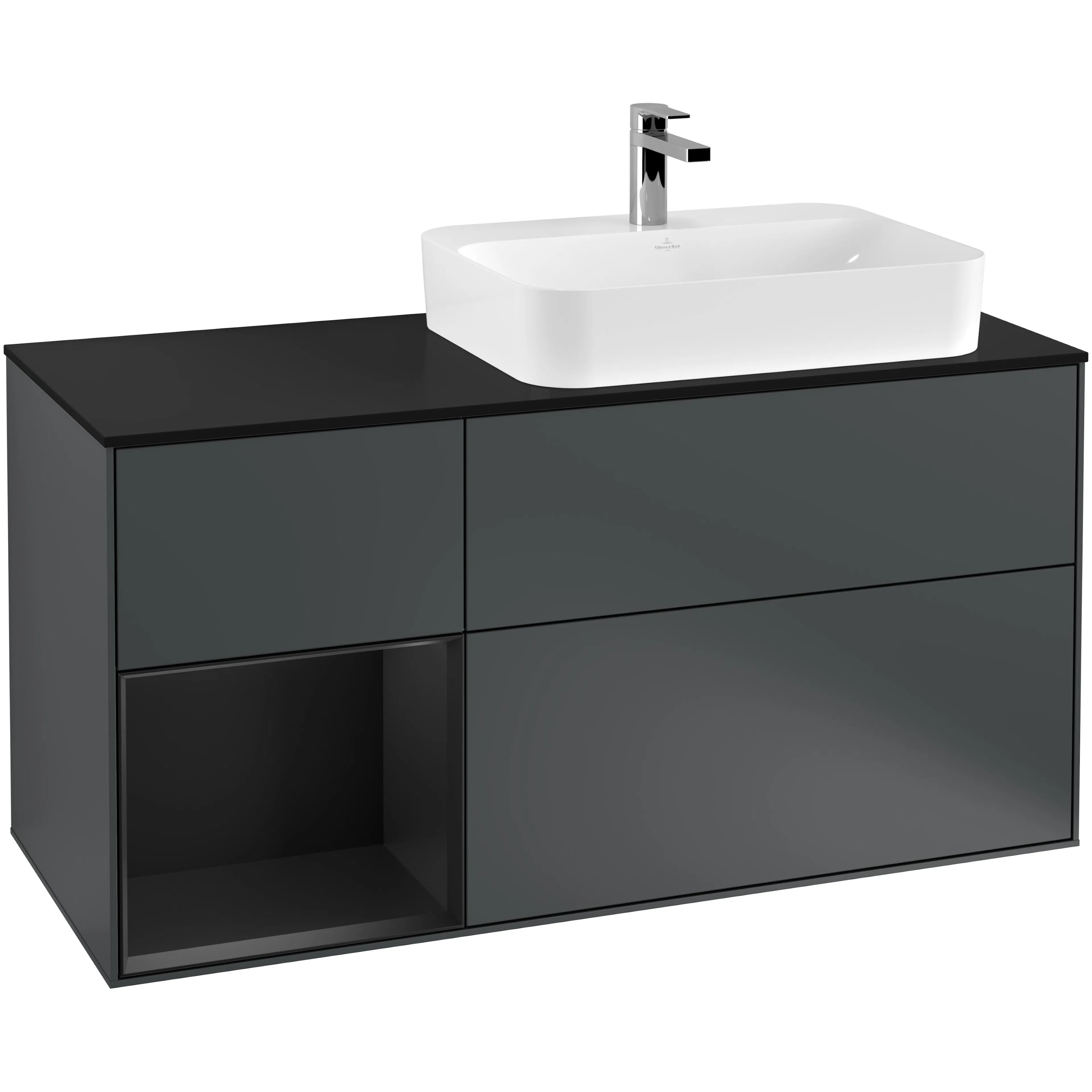 Tvättställsskåp Villeroy & Boch Finion med 3 Lådor Hylla och Bänkskiva för Ocentrerat Ytmonterat Tvättställ