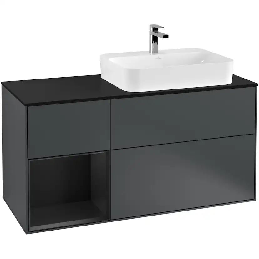 Tvättställsskåp Villeroy & Boch Finion med 3 Lådor Hylla och Bänkskiva för Ocentrerat Ytmonterat Tvättställ