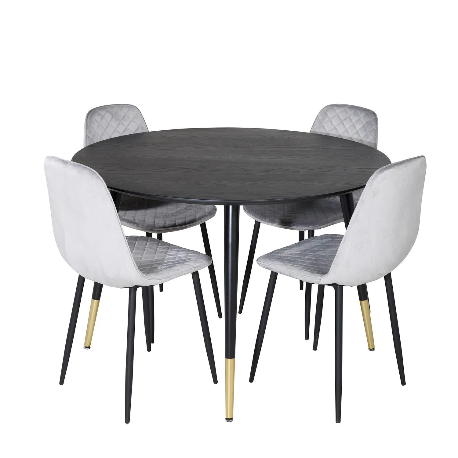 Dipp Table -Black+Polar Diamond Chair - Grey Velvet_4 Svart/Mässing/Grå, Sammet