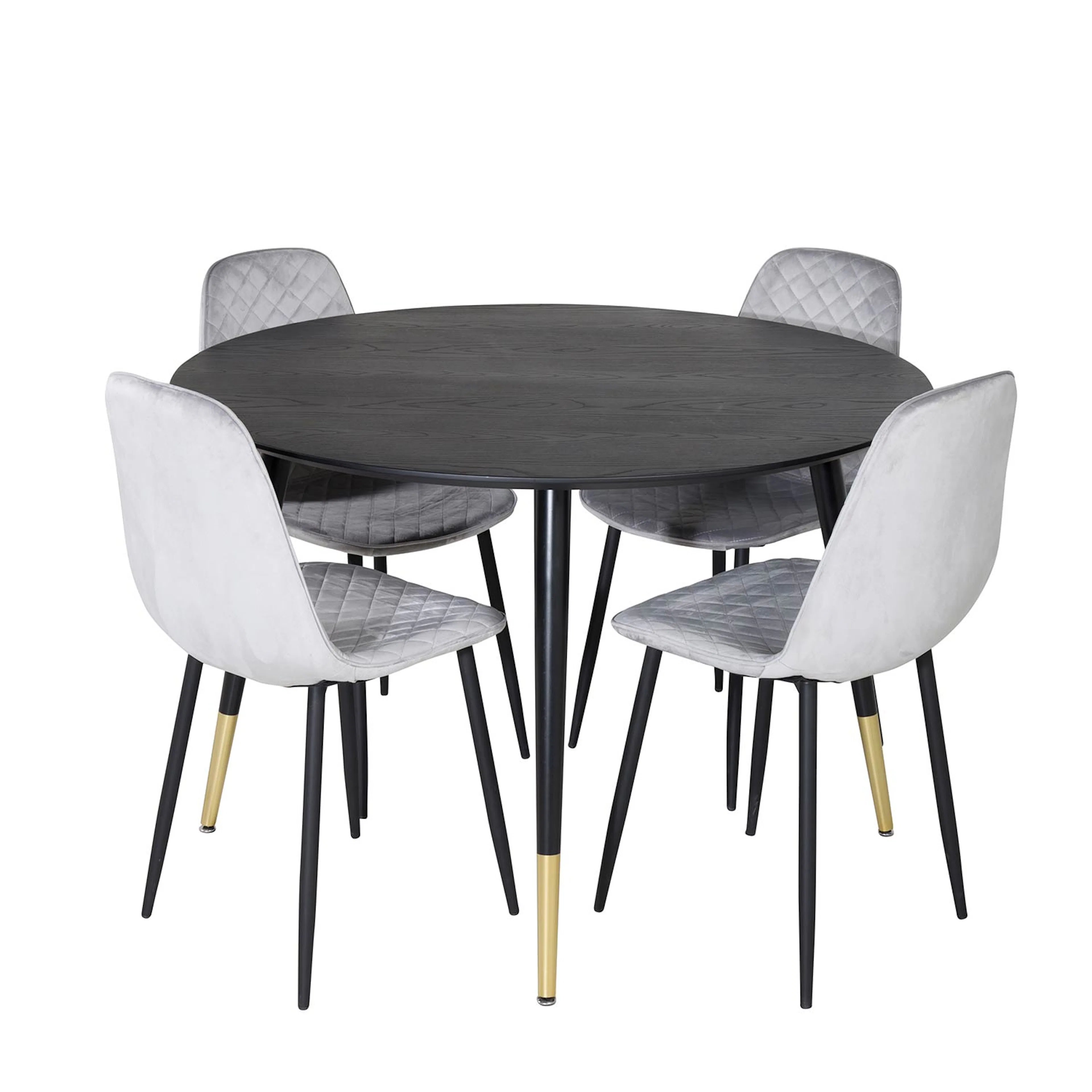 Dipp Table -Black+Polar Diamond Chair - Grey Velvet_4 Svart/Mässing/Grå, Sammet