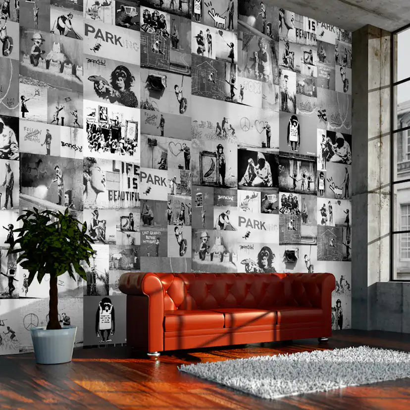 Fototapet Arkiio Banksy grey collage 50x1000 cm
