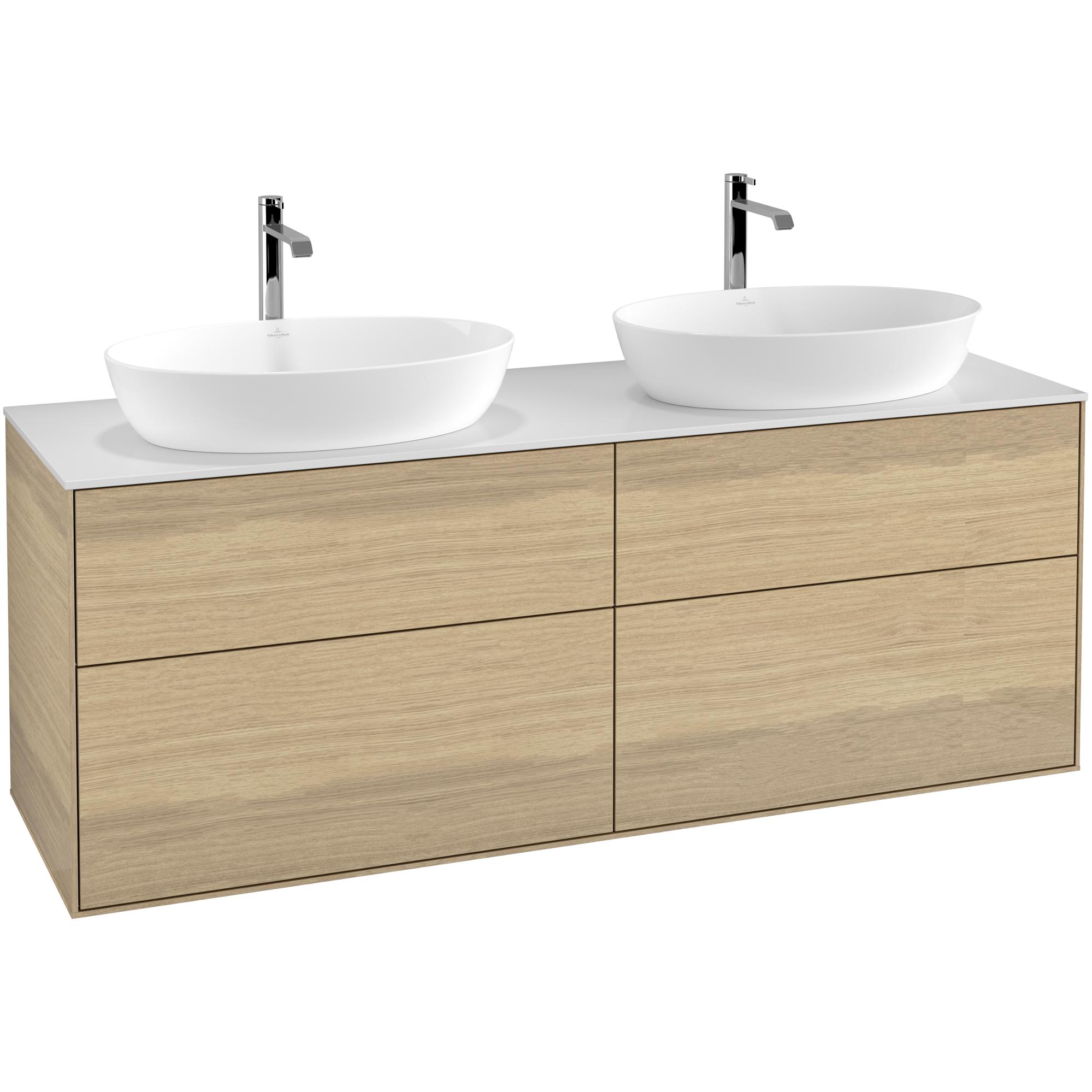 Tvättställsskåp Villeroy & Boch Finion G84100PC Ekfanér med bänkskiva i Mattvitt glas med Väggbelysning Med Blandarhål