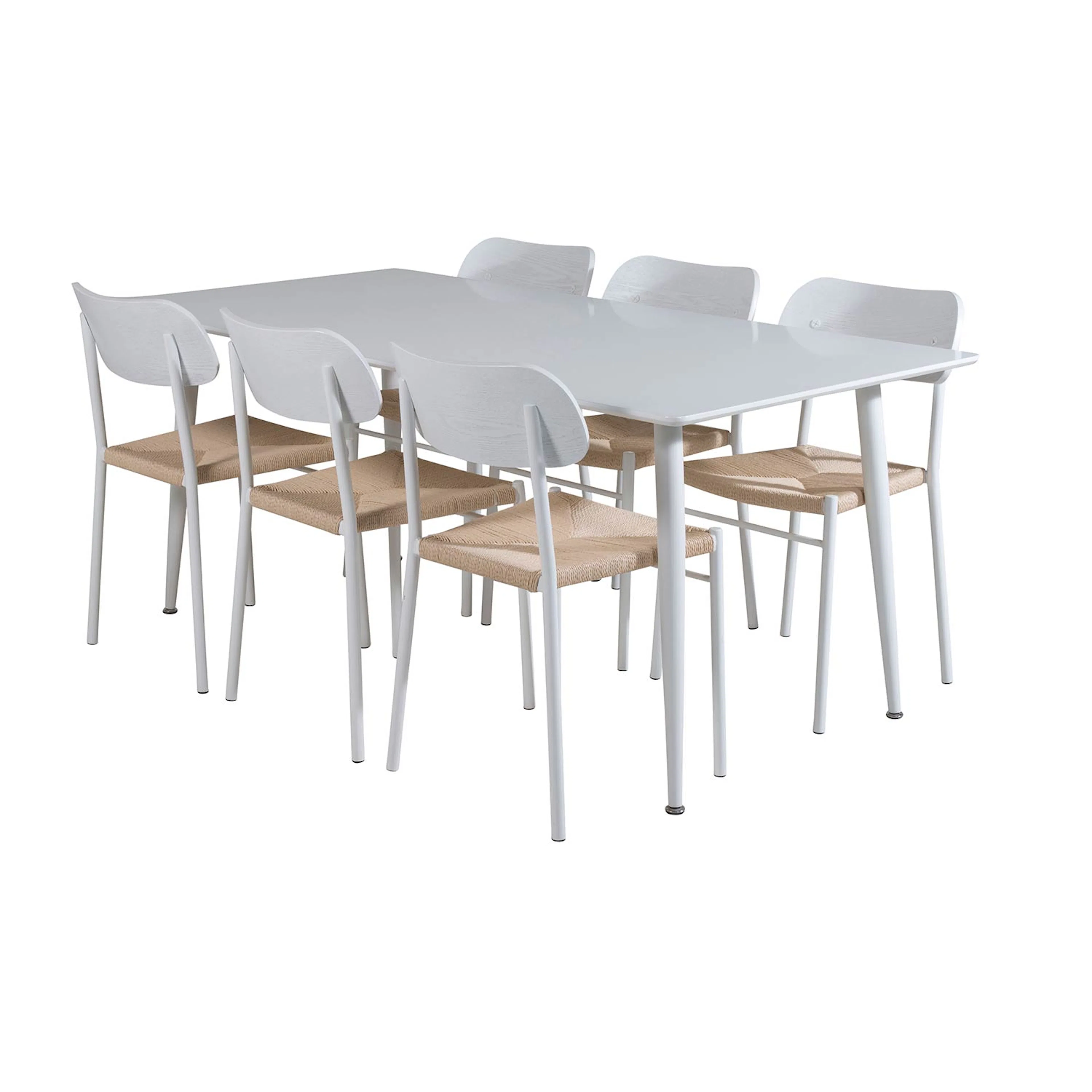 Polar table - White top /Polly Chair - Nature / White_6 Vit/Ek