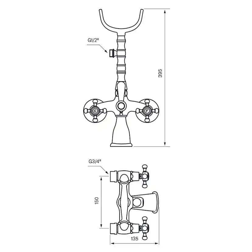 Badkarsblandare Tapwell Classic FBLV 023-150 med Handdusch