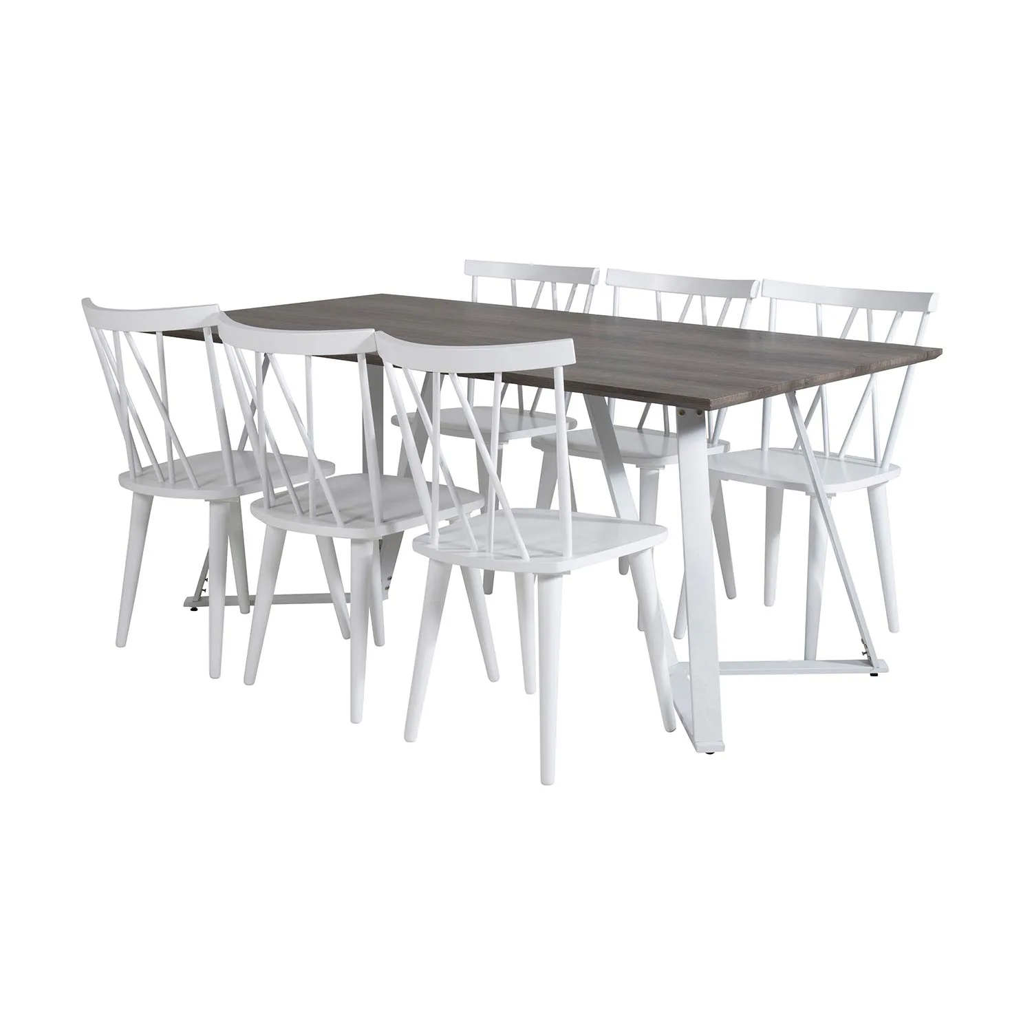 Marina Table -grå"oak"/Mariannelund Windsor Chair - White_6 Grå/Vit