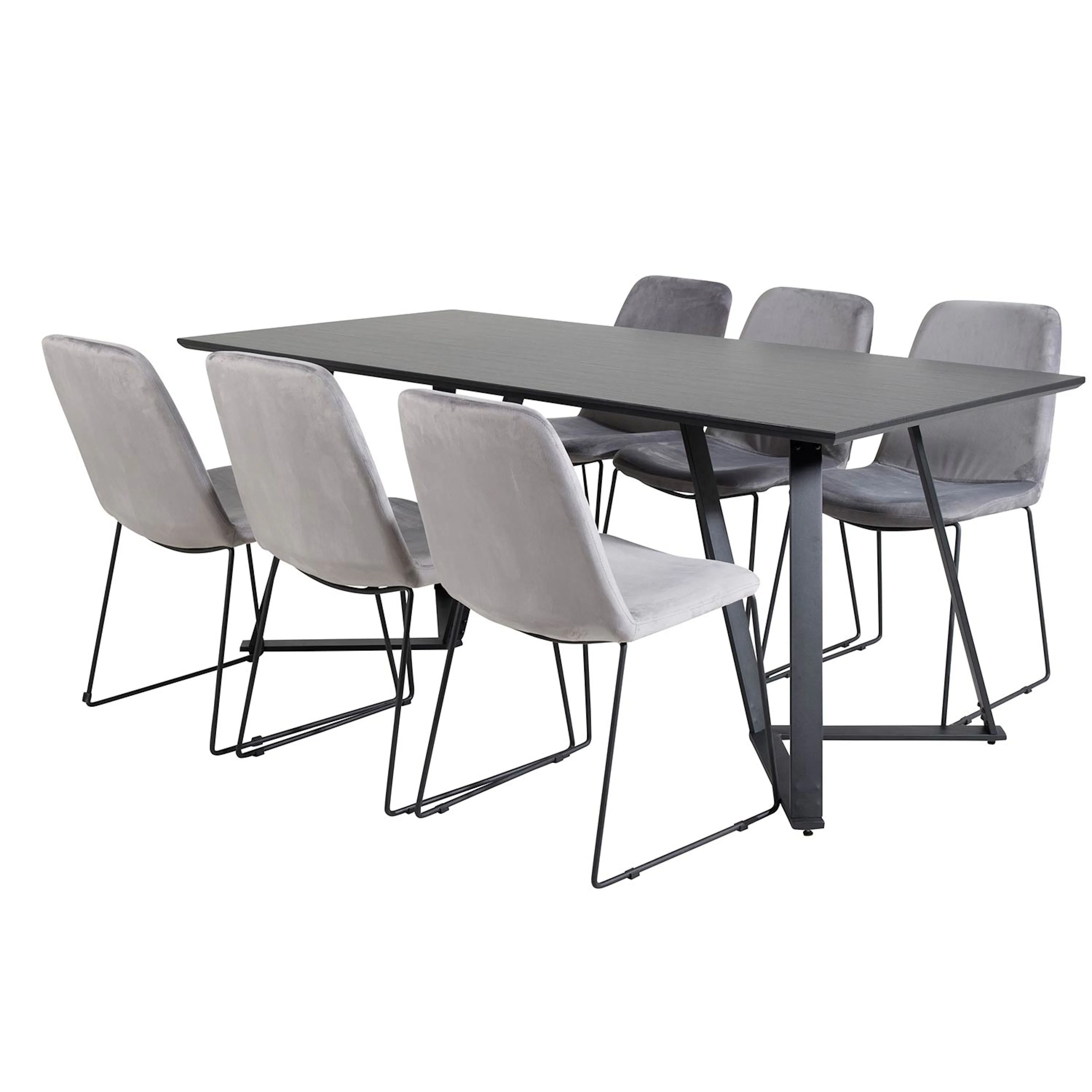 Marina Table - Black top /MuceChair - -gråVelvet_6 Svart/Grå