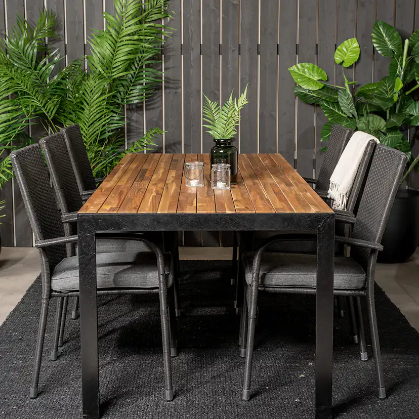 Bois bord 200*100cmSvart Legs/Acacia +Anna stol-Svart6 Akacia/Svart
