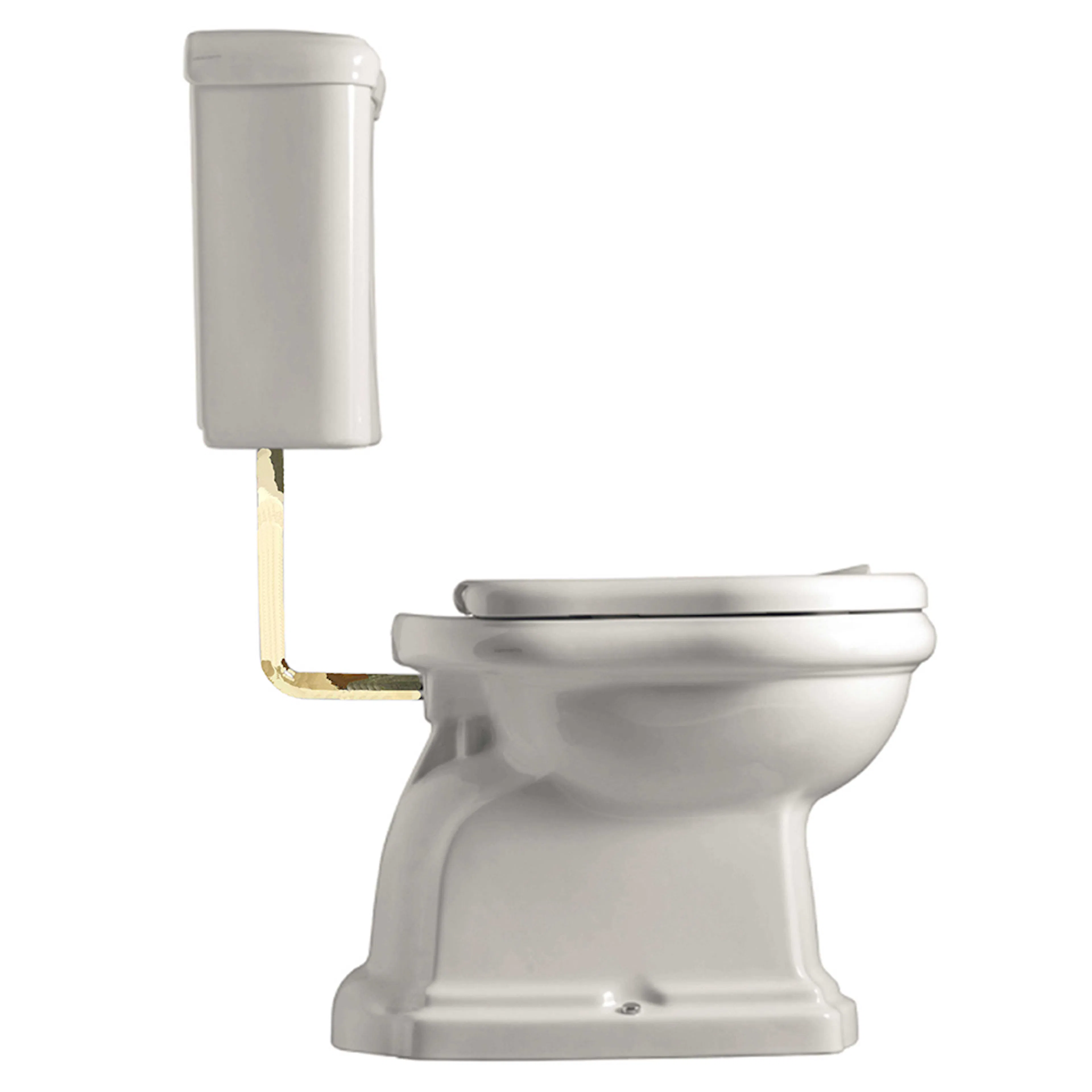 Retro LOW toilet S-lås, Hvid m/messing rør Vit, Mässingrör