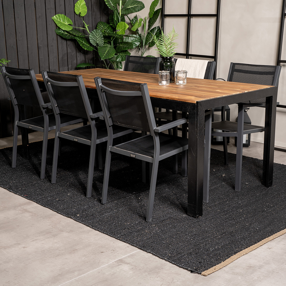Bois bord200*100cmSvart Leg/Acacia+Copacabana stolSvart Alu6 Akacia/Svart