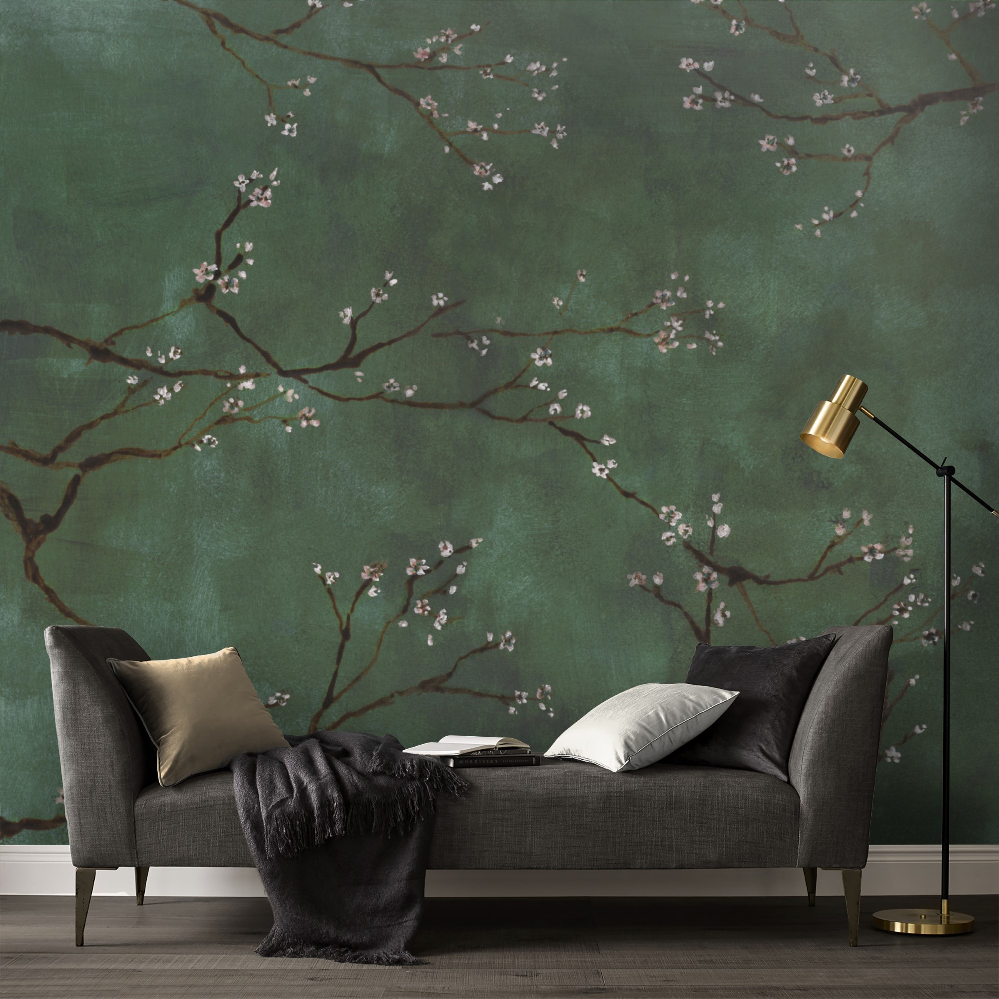 Fototapet Art For The Home Kinesisk Blommor Grön 280x300cm