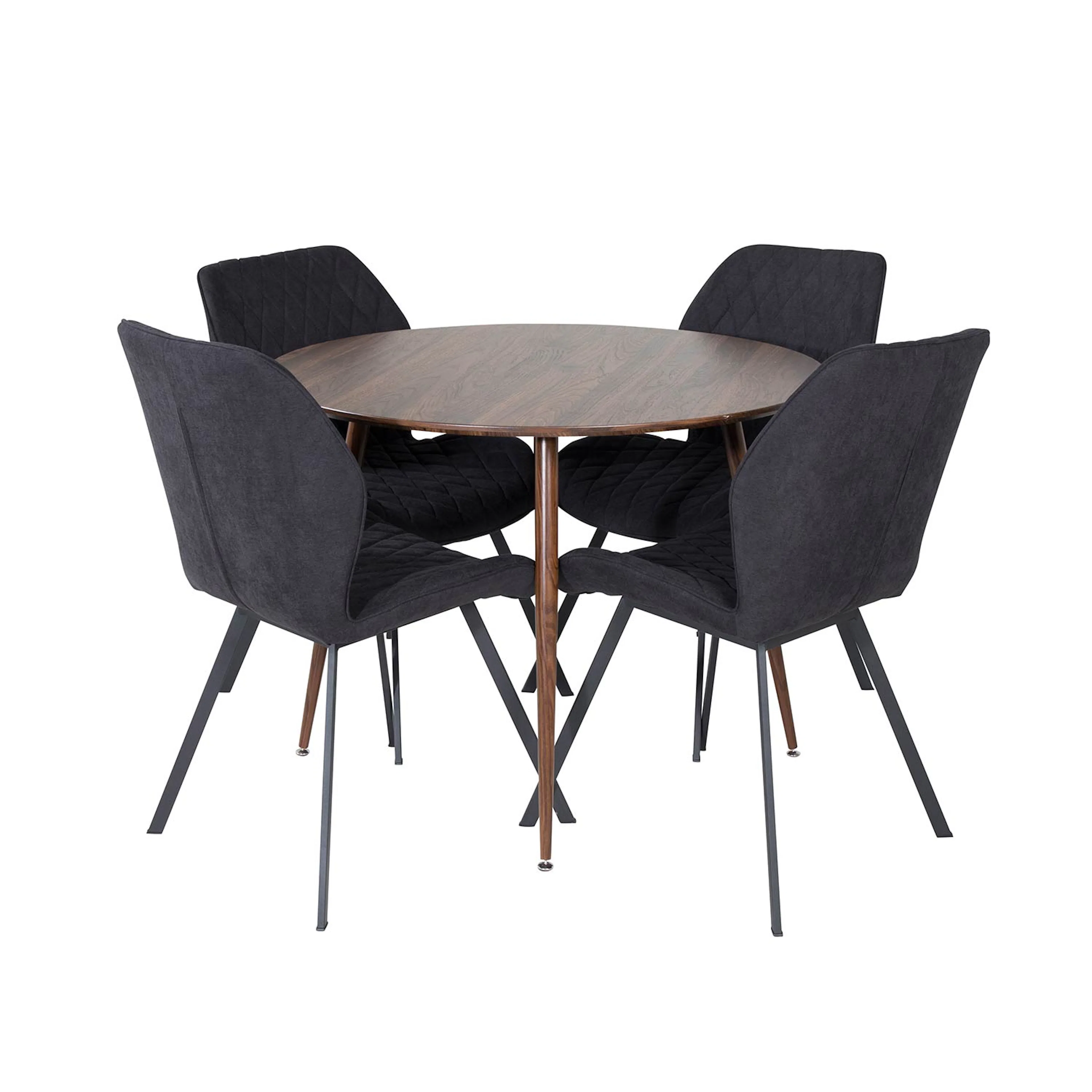 Plaza Round table Walnut top+Gemma Chair -Black Fabric_4 Valnöt/Svart