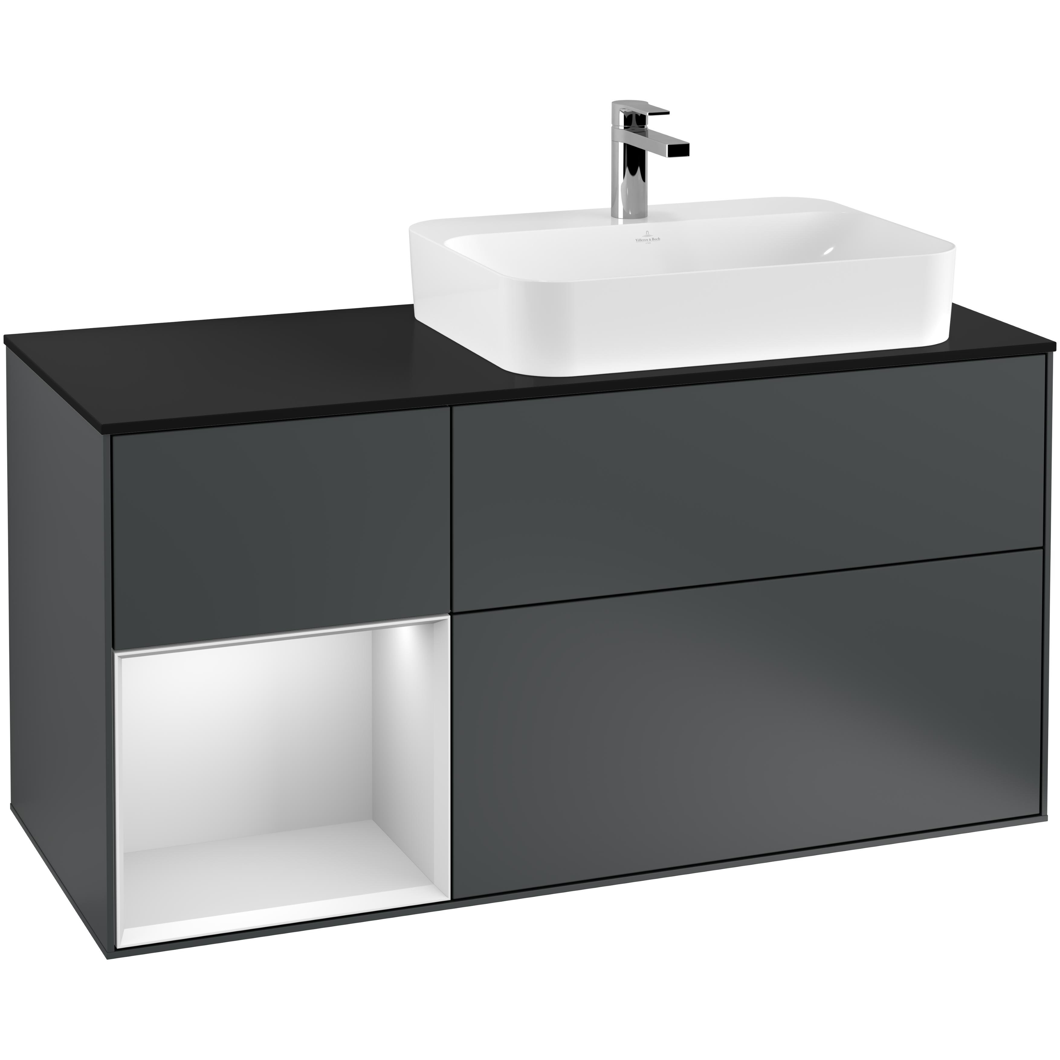 Tvättställsskåp Villeroy & Boch Finion med 3 Lådor Hylla och Bänkskiva för Ocentrerat Ytmonterat Tvättställ