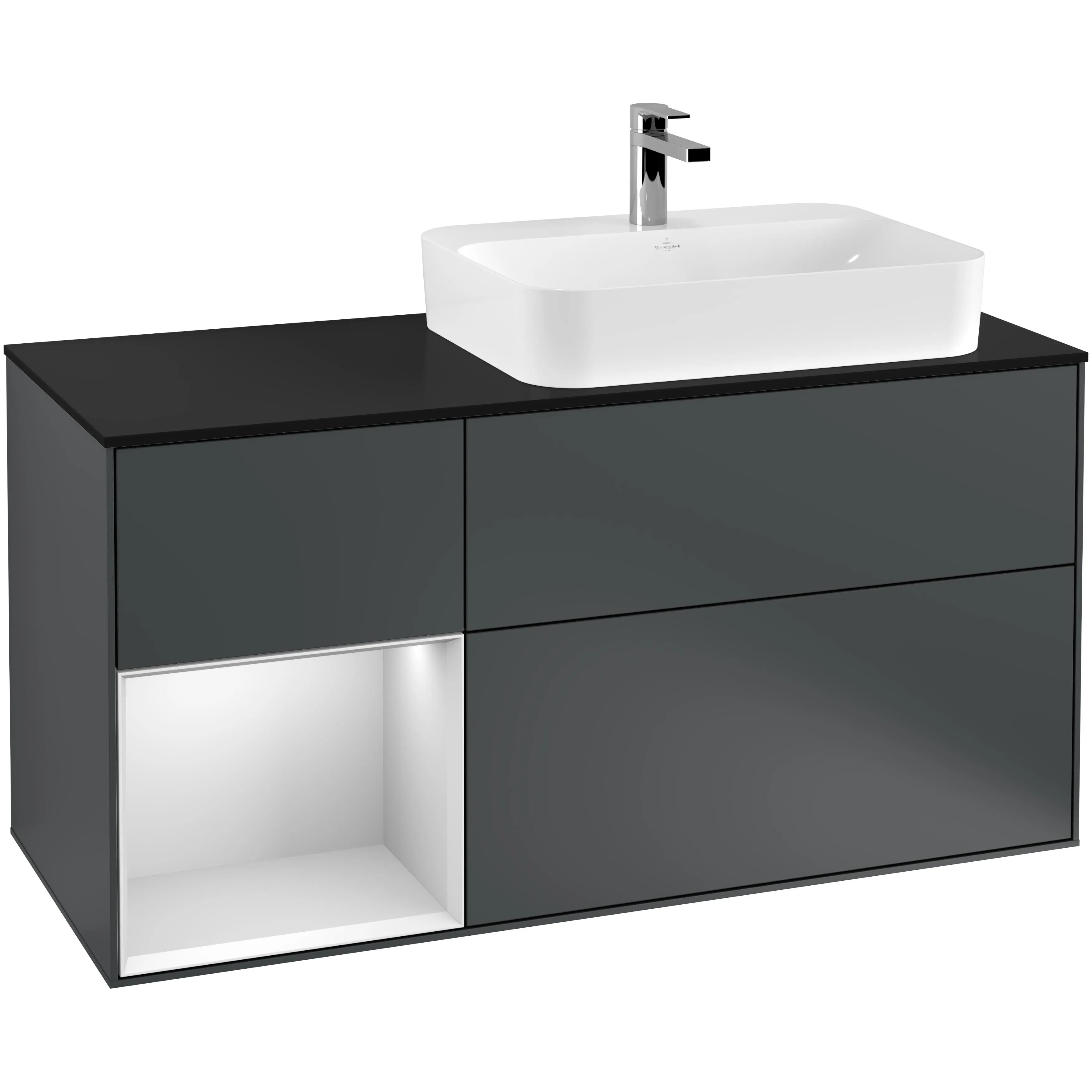 Tvättställsskåp Villeroy & Boch Finion med 3 Lådor Hylla och Bänkskiva för Ocentrerat Ytmonterat Tvättställ